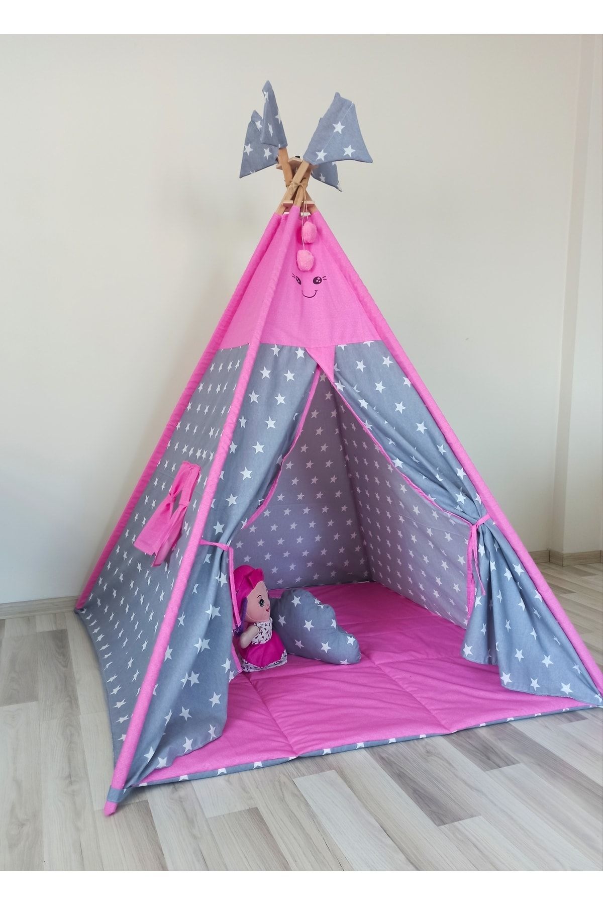 nisa baby tasarım Nbt Pembe Çocuk Oyun Çadırı Kızıl Derili Eğlenceli Oyun Çadırı fotoğrafı 6 (önizleme)