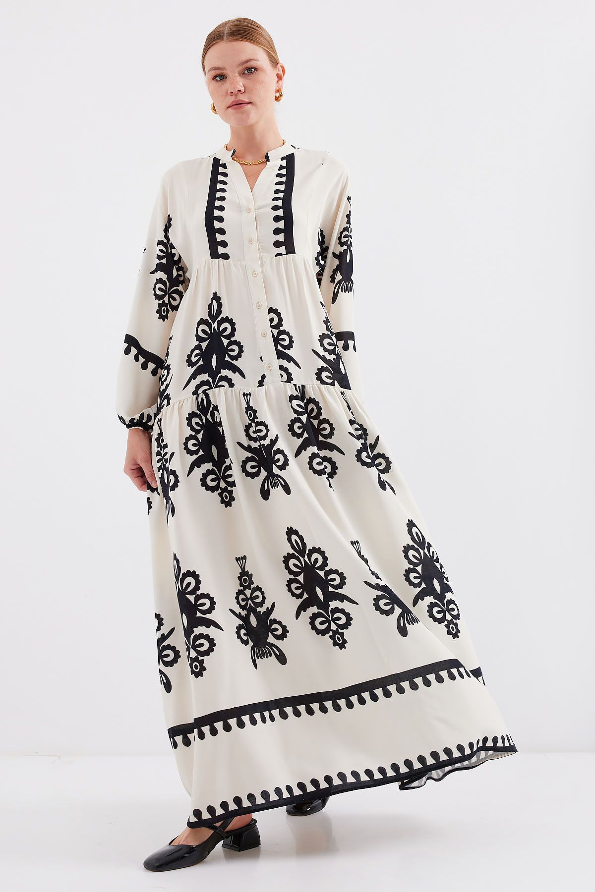 Bigdart-2423 Authentisches, gemustertes Kleid – M. Creme 3