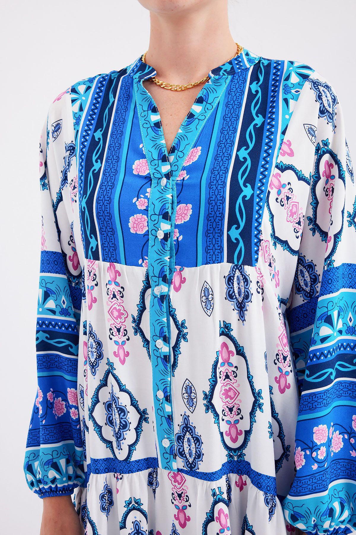 Bigdart-2423 Authentic Patterned Dress - E. Blue 6