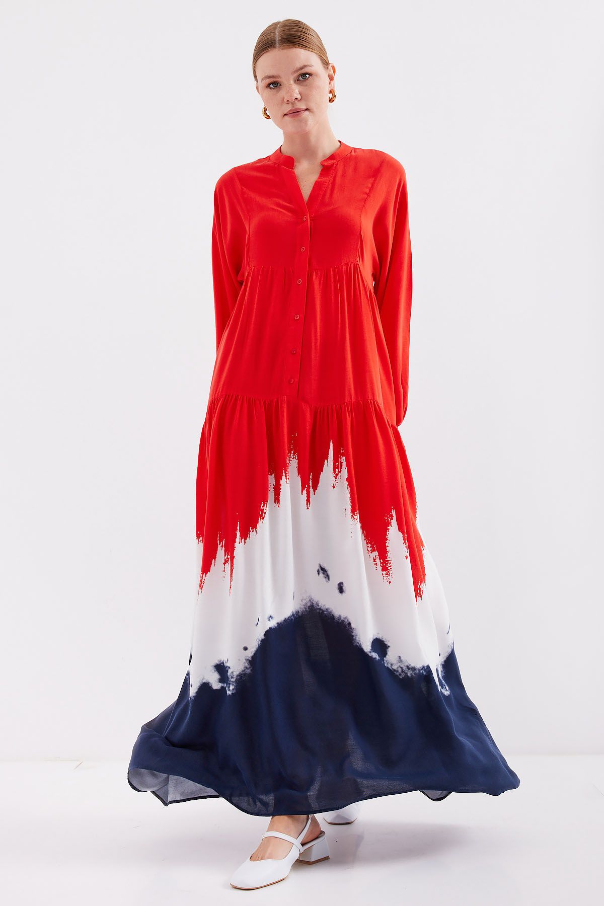 Bigdart-2423 Model Authentic Patterned Red Dress 2