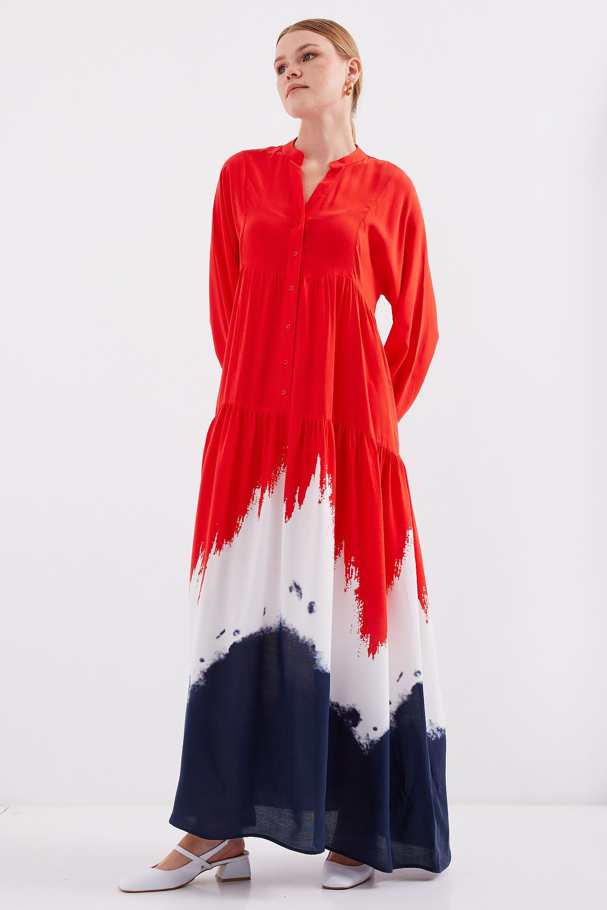 Bigdart-2423 Model Authentic Patterned Red Dress 6