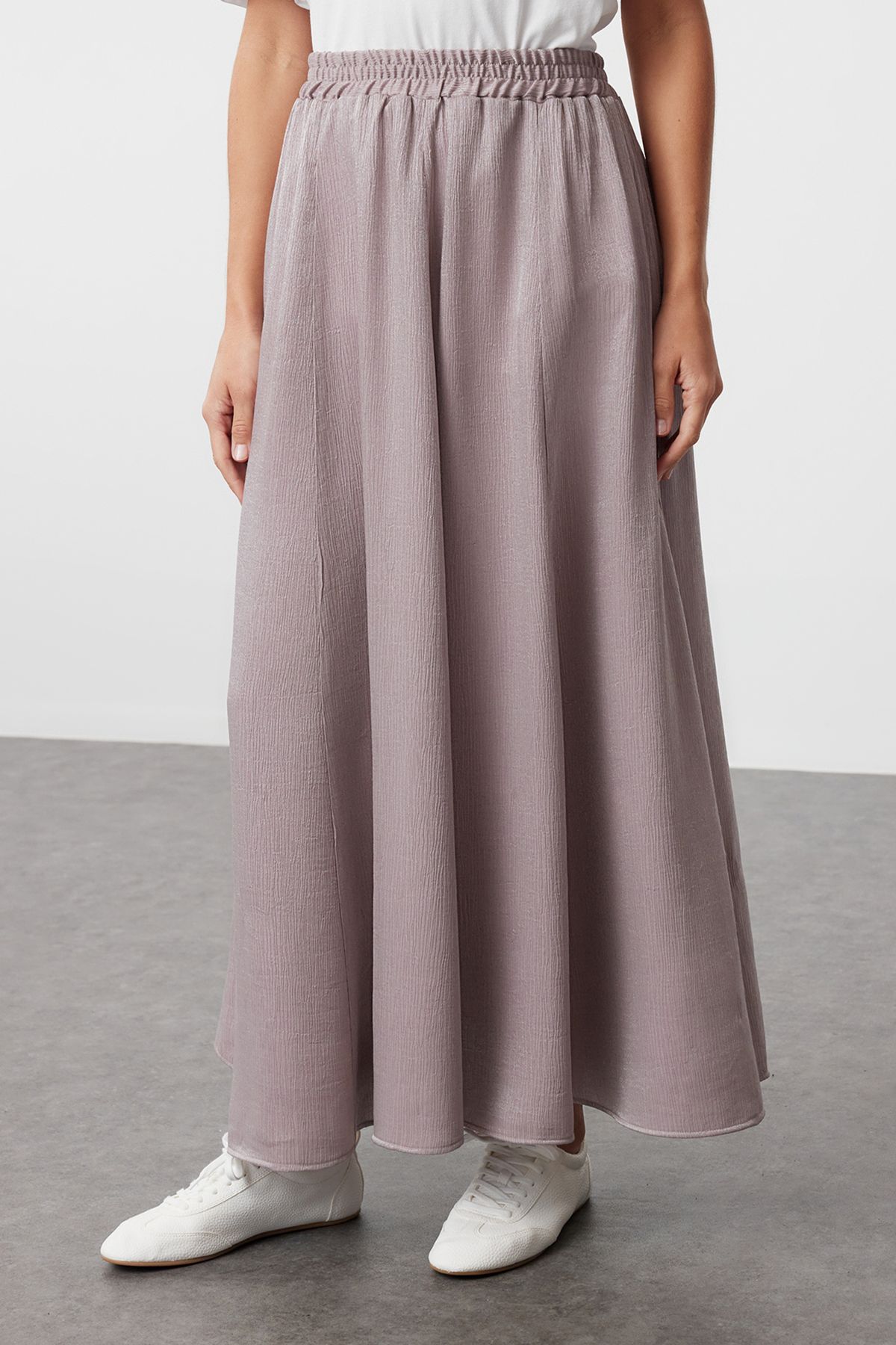 Trendyol Modest-Lesklá fialová tkaná sukňa - TCTSS24EE00019 4