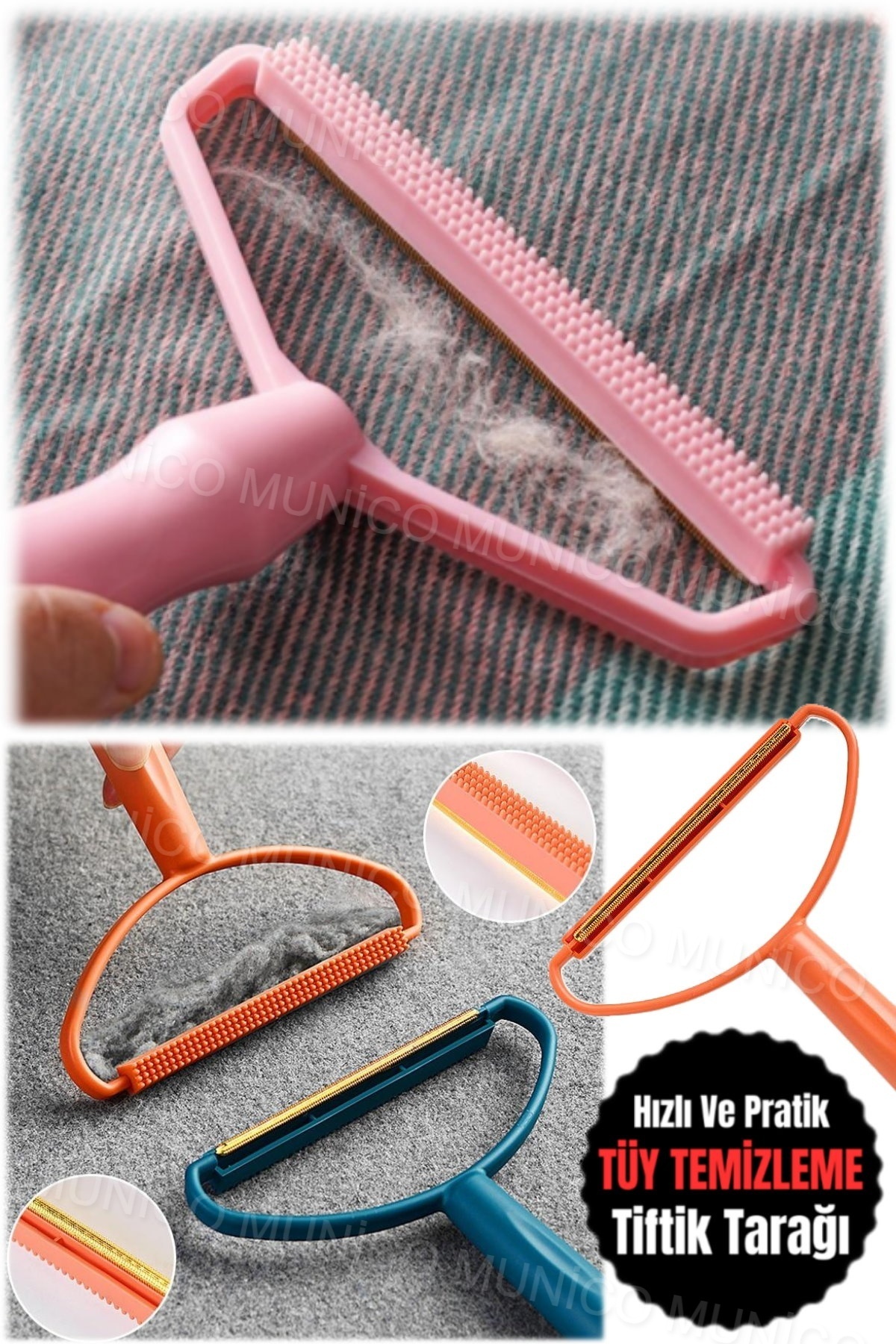Munico Fırça Plastik Saplı Kürk Temizleme Aracı Pet Saç Çıkarıcı