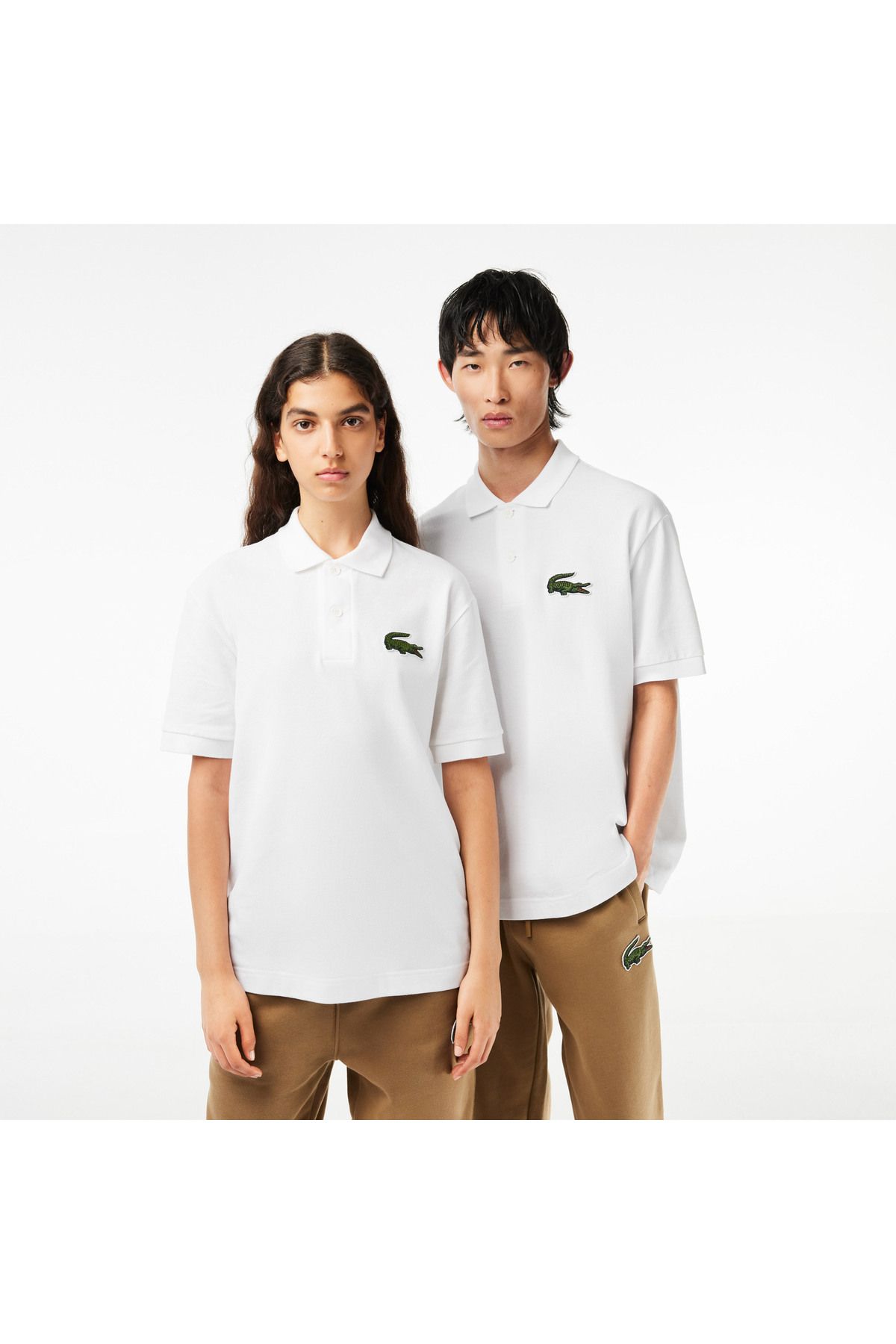 Белая рубашка-поло унисекс свободного кроя Lacoste L.12.12 TYC00781065492