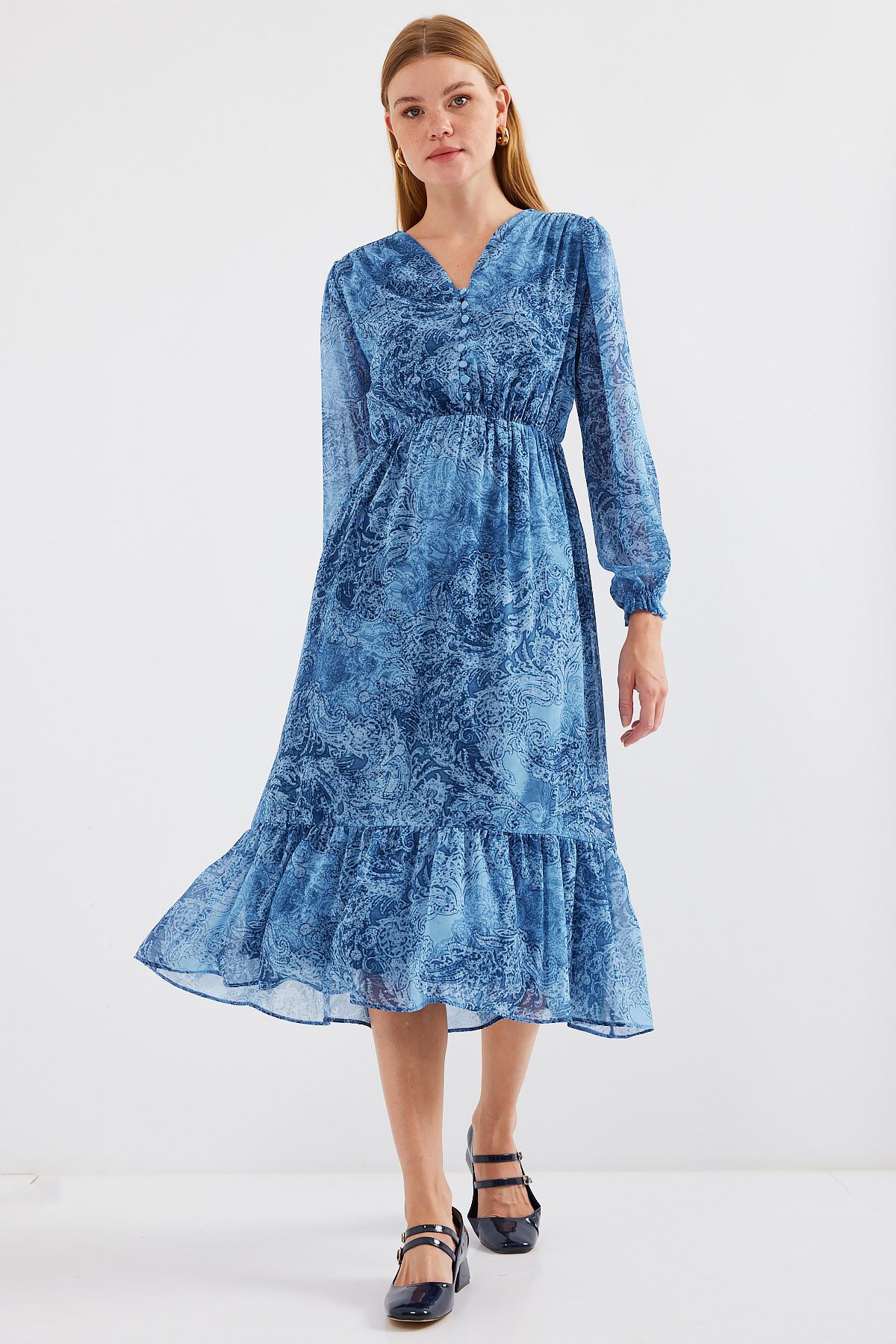 Bigdart-2137 Patterned Chiffon Dress - A.SAKS 5