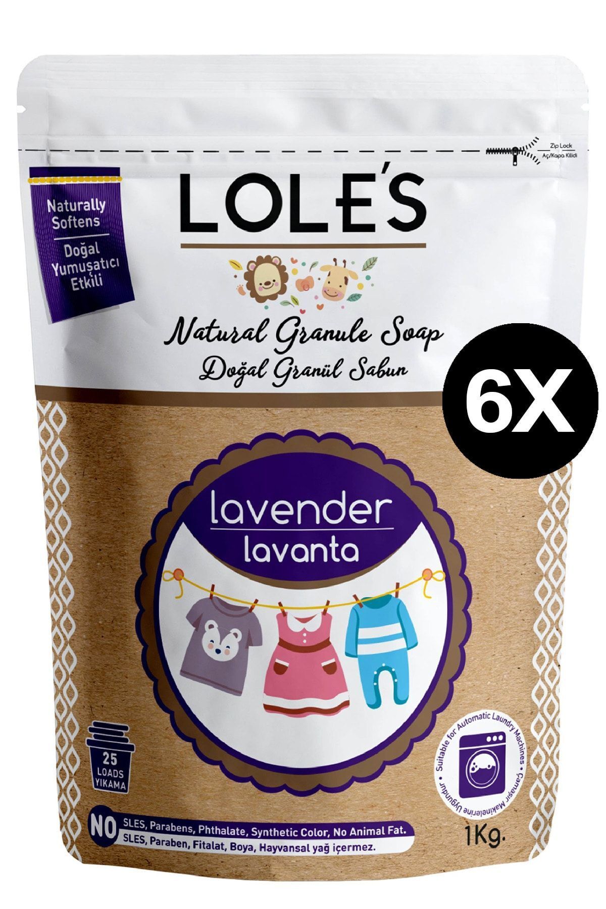 Doğal Granül Sabun Tozu, Bebek Çamaşırları Için Matik, 6x1kg, Lavanta Kokulu, %100 Bitkisel Bazlı