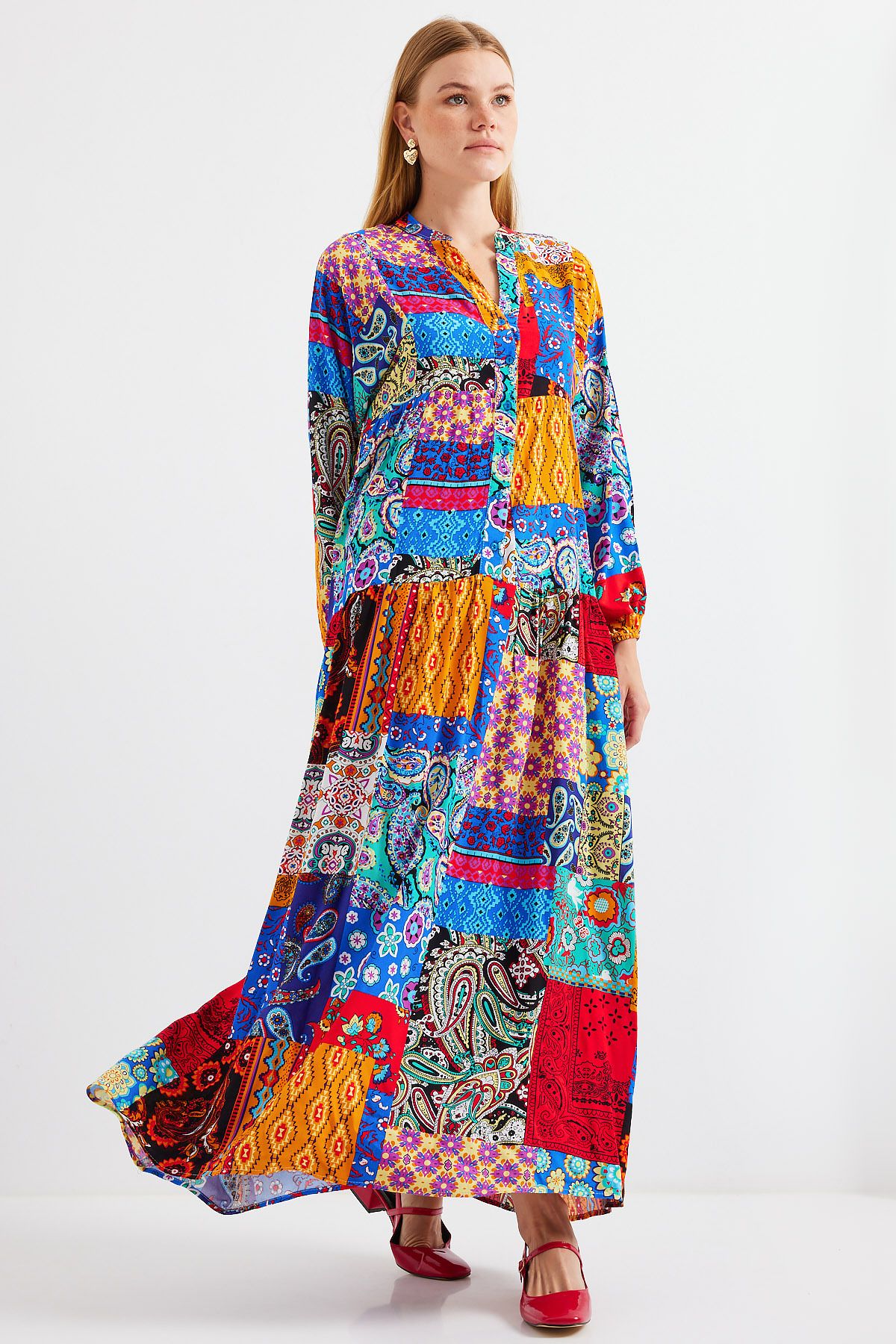 Bigdart-2423 Model Authentic Patterned - Multicolored Dress 6