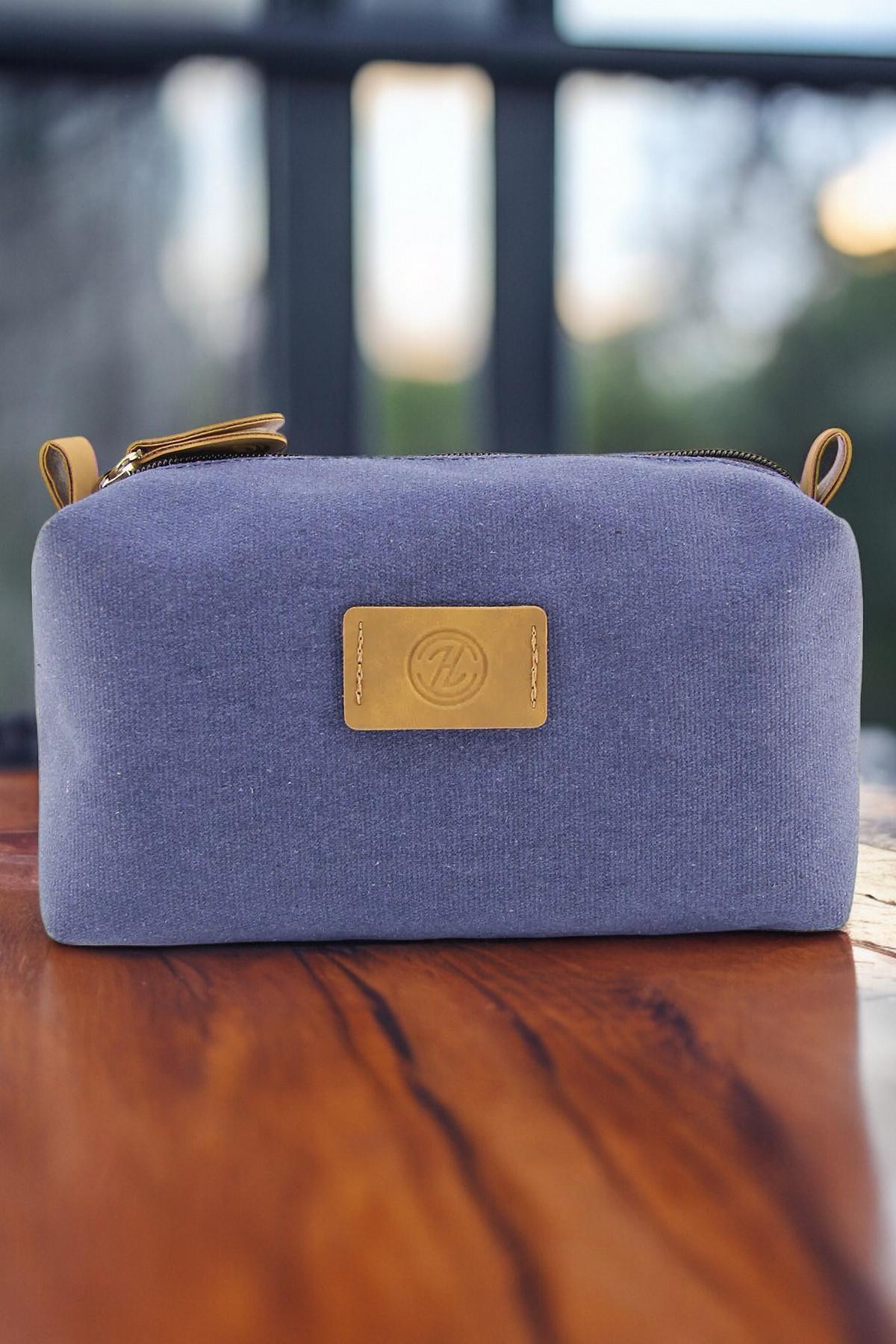 QUB CLUB Erkek Mavi Kanvas Su Geçirmez Traş Çantası