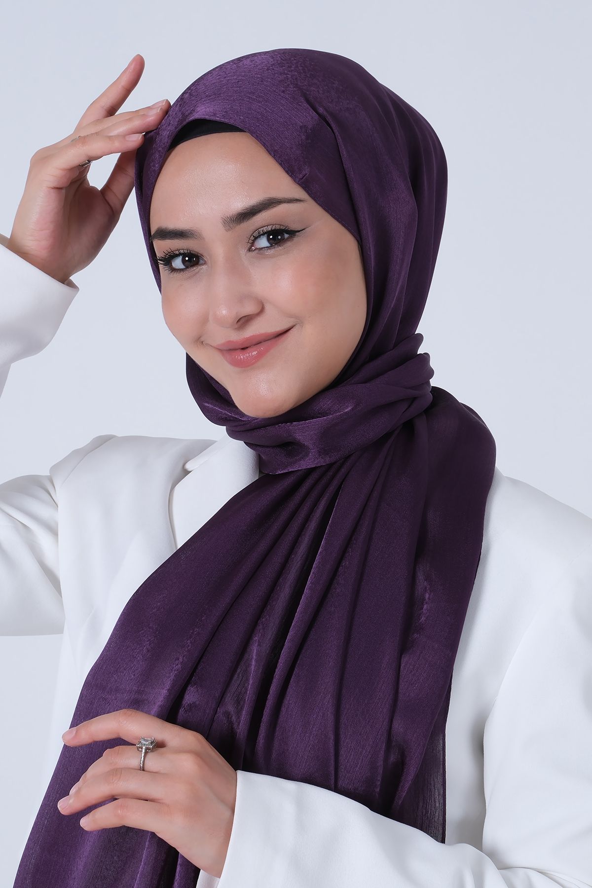 HAREM SCARF-Janjan Patterned Dark Purple Shawl 1