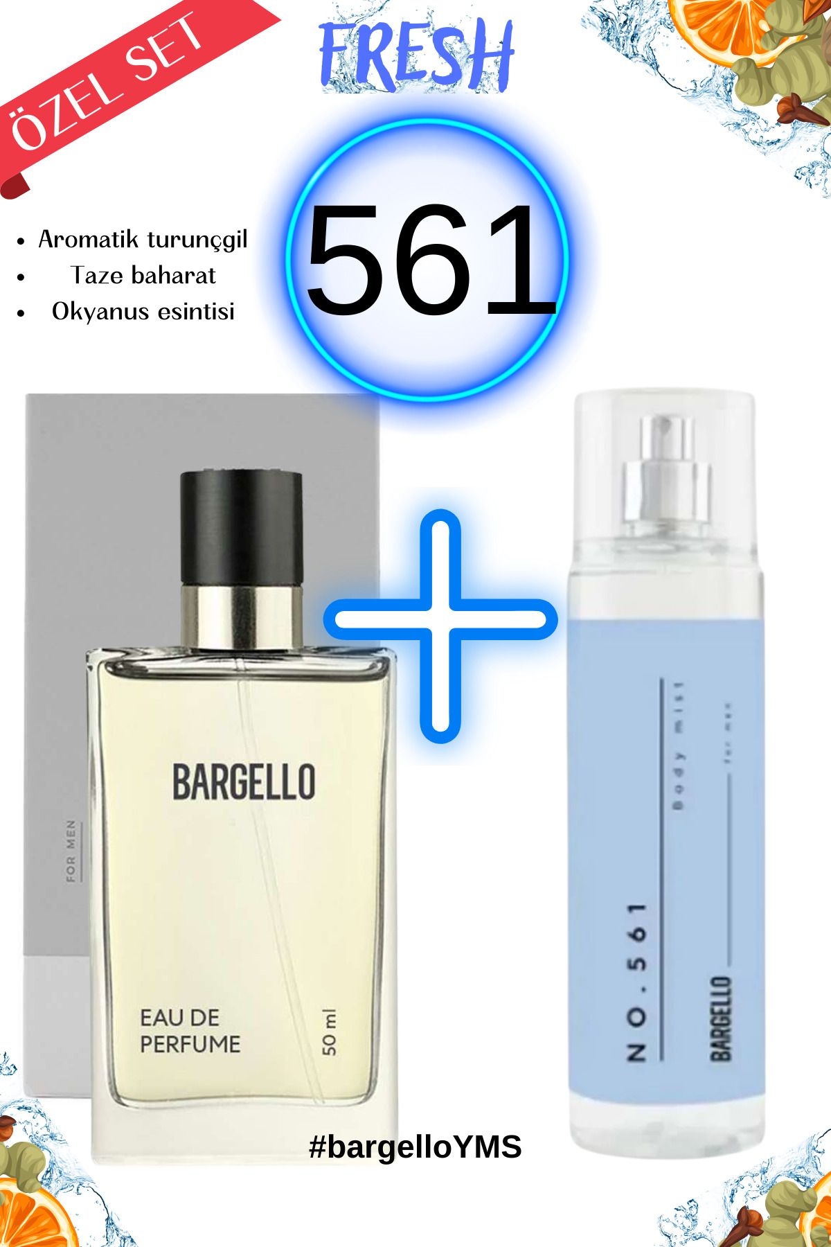 ست عطر مردانه بادی میست 561 Freh 50 ml Edp No.561 210 ml Bargello