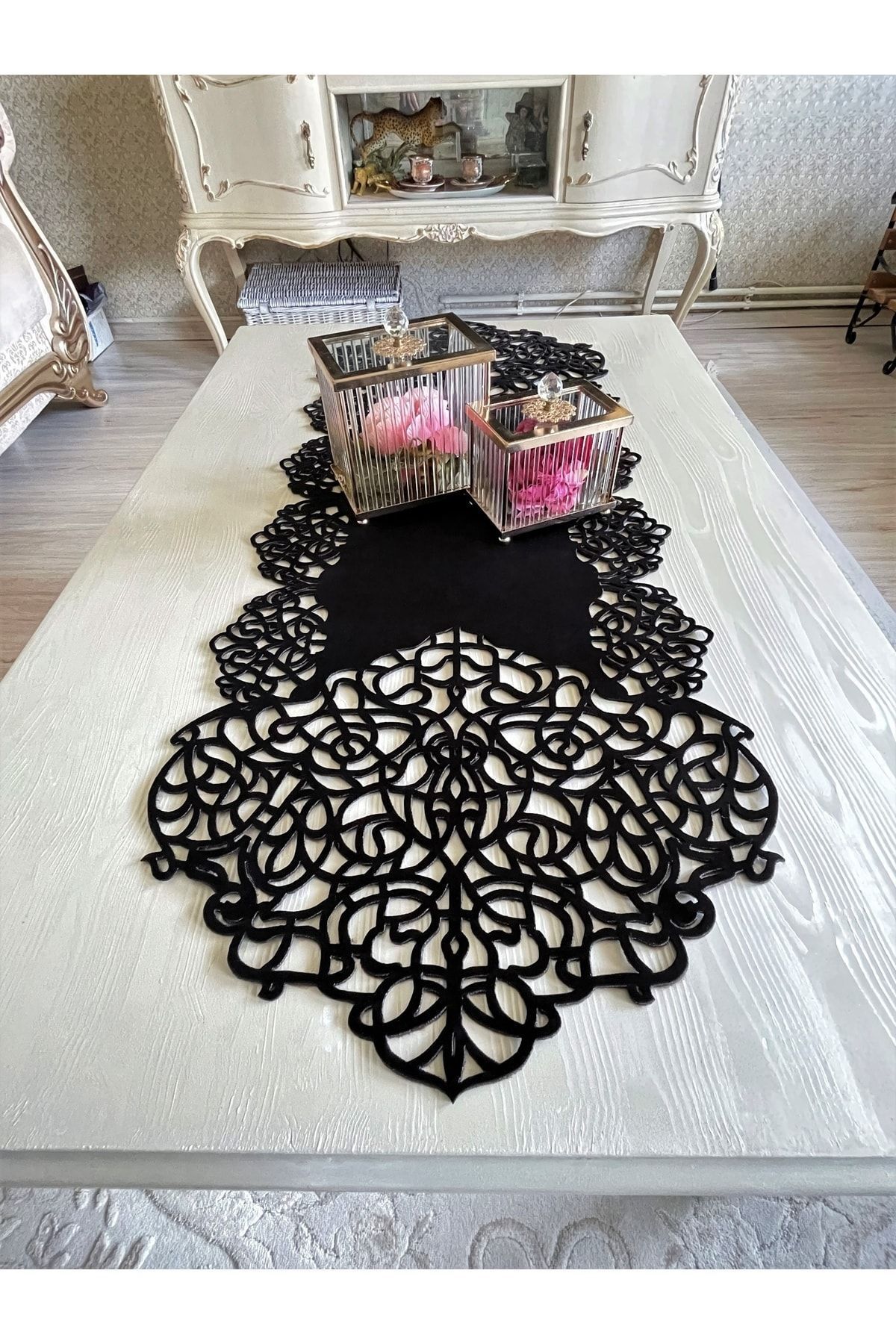 Ergüven Home Masuta De Cafea Runner Din Tesatura Neagra Dimensiune 40x100cm - One Size
