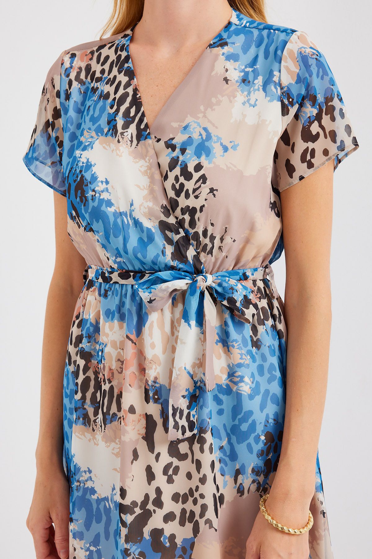 Bigdart-2502 Model - Blue Chiffon Dress, Short Sleeve and Print 5