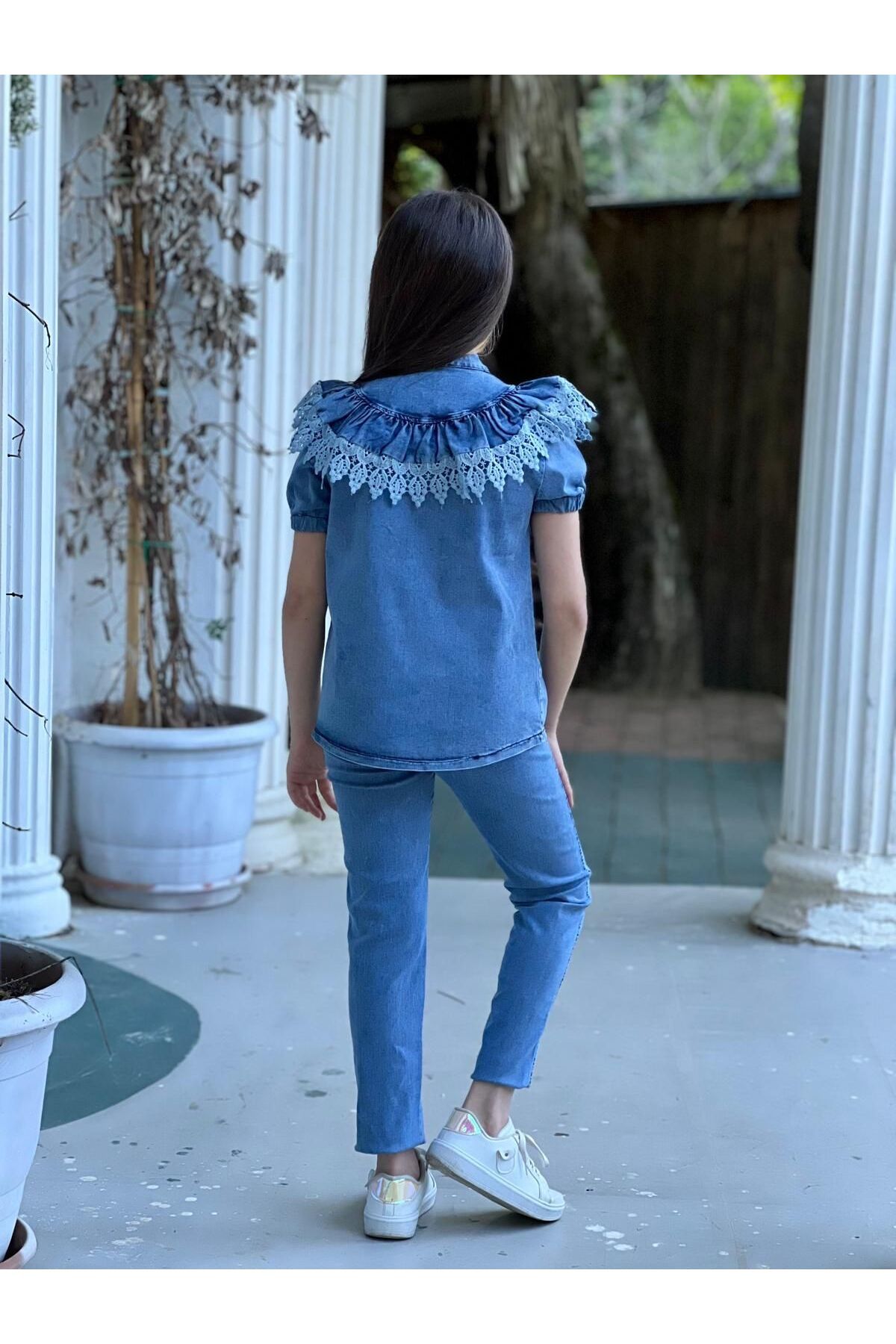 Calisa-Frilly Shirt and Jean Trousers for Girls - Holiday Set of 2 2