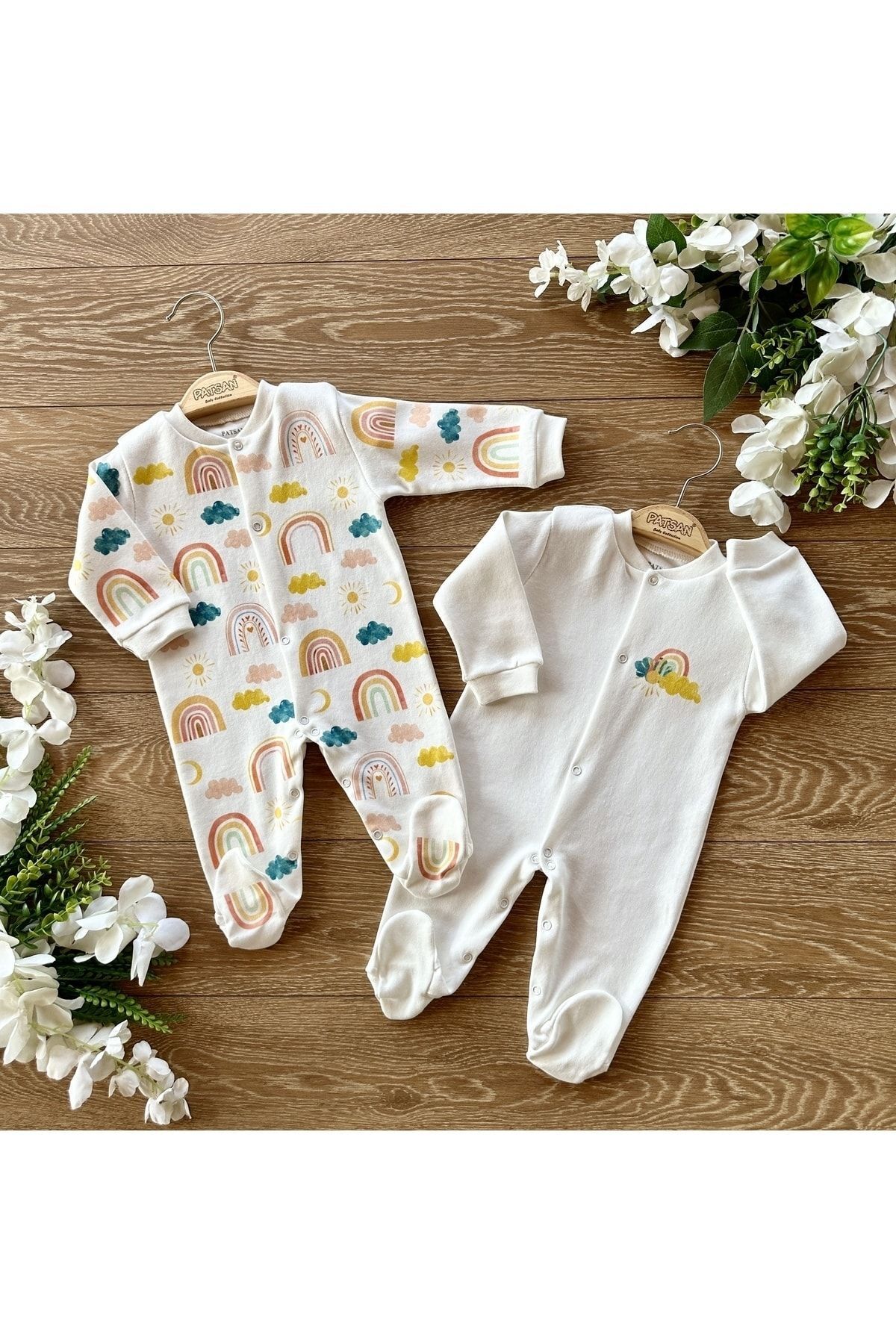 Organic Cotton Combed Cotton 2pcs Baby Girl Romper with Bootees Rainbow Sun