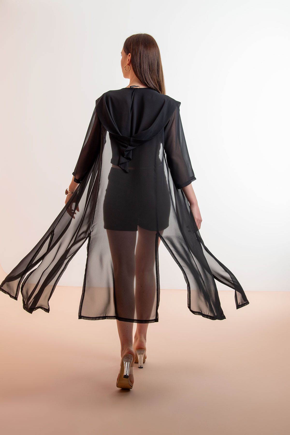 Laranor-Cardigan și costum de baie din șifon Top bikini - Design multifuncțional Îmbrăcăminte de plajă cu glugă și detaliu cu fante 8