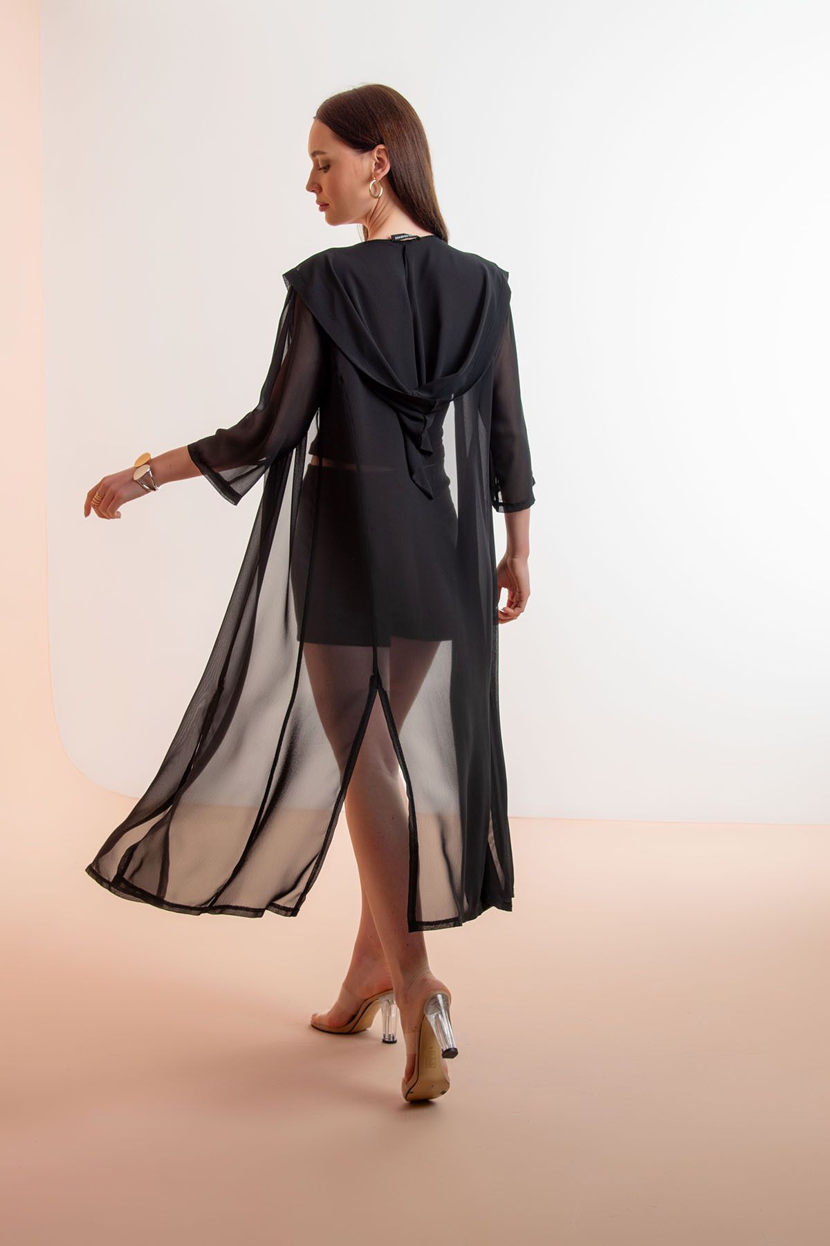 Laranor-Cardigan și costum de baie din șifon Top bikini - Design multifuncțional Îmbrăcăminte de plajă cu glugă și detaliu cu fante 7