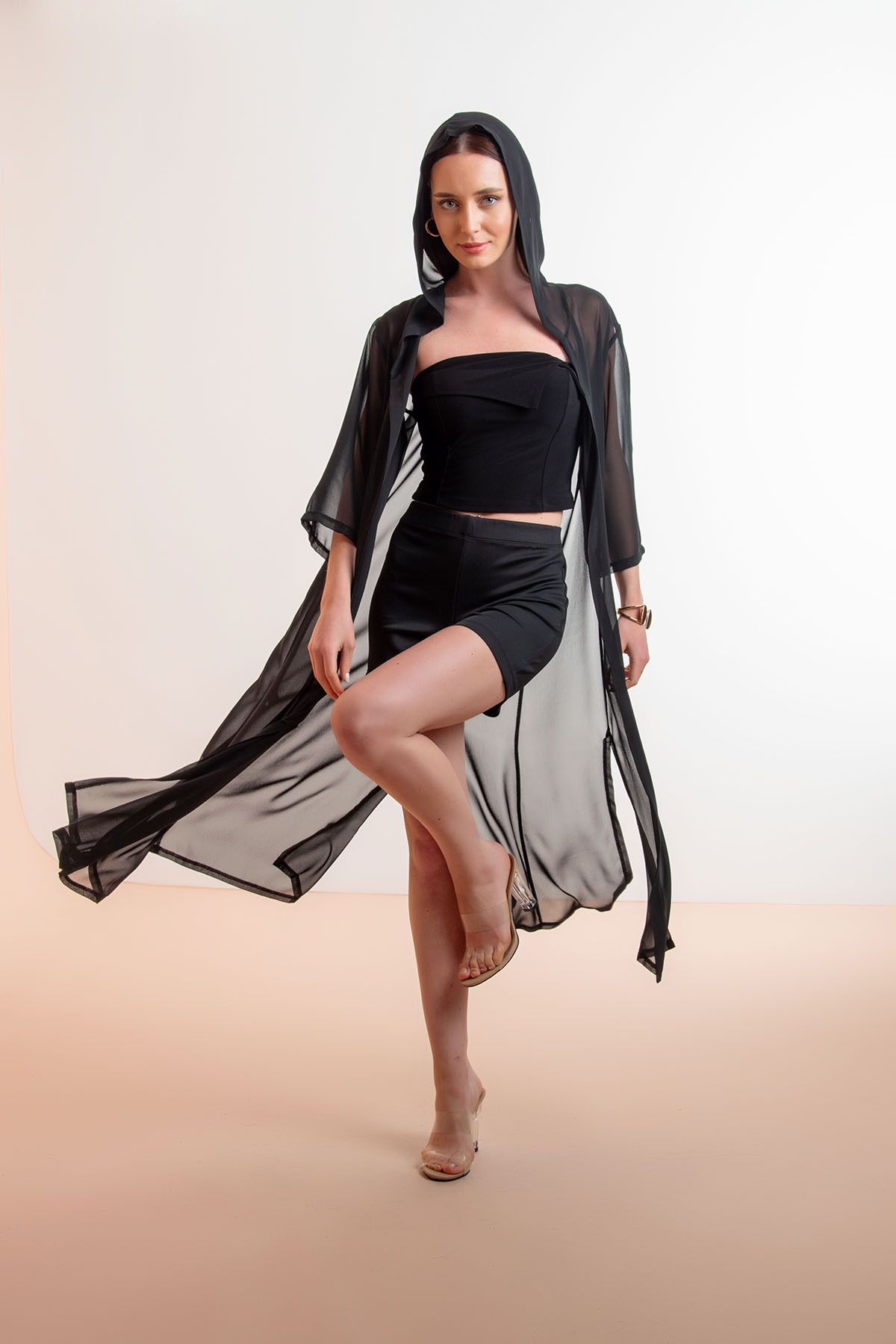 Laranor-Cardigan și costum de baie din șifon Top bikini - Design multifuncțional Îmbrăcăminte de plajă cu glugă și detaliu cu fante 6