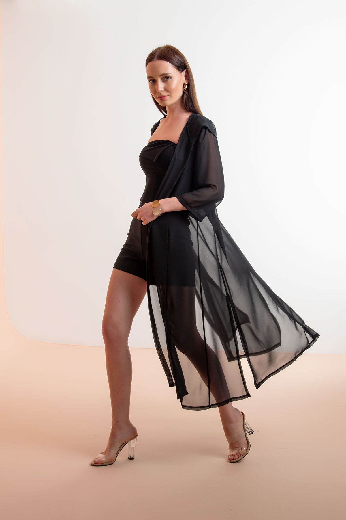 Laranor-Cardigan și costum de baie din șifon Top bikini - Design multifuncțional Îmbrăcăminte de plajă cu glugă și detaliu cu fante 4