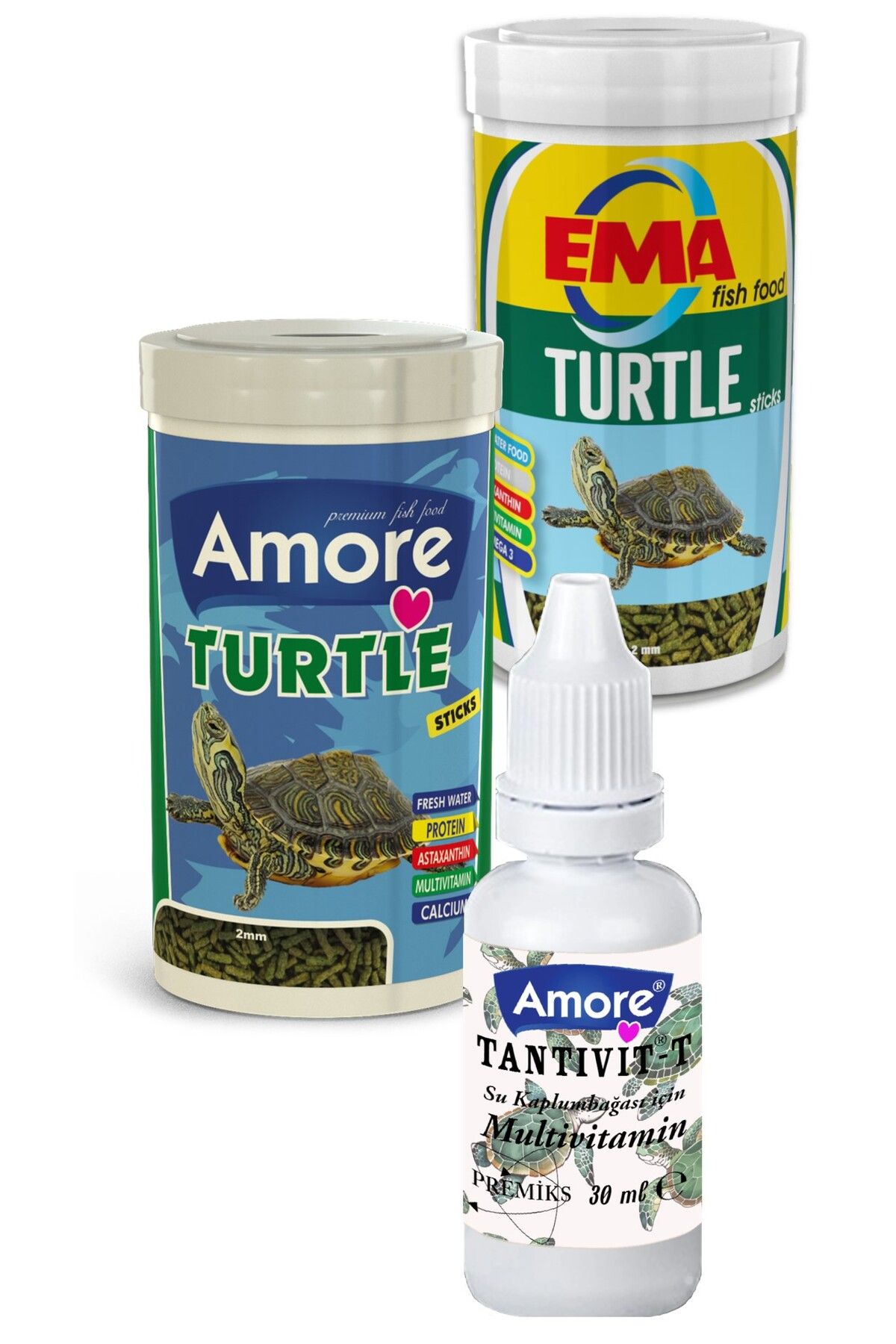 AMORE Turtle Green Sticks Kaplumbağa Yemi Ve Multivitamin Seti 2x250 Ml Ema