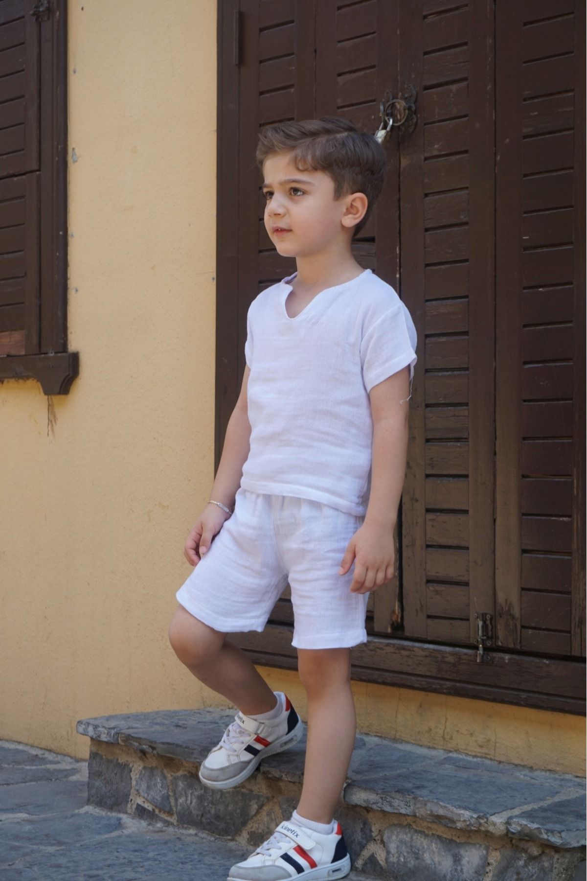 BUUFUU Set De Tricou Și Pantaloni Scurți Din Țesătură De Muselină Unisex - 5 years old