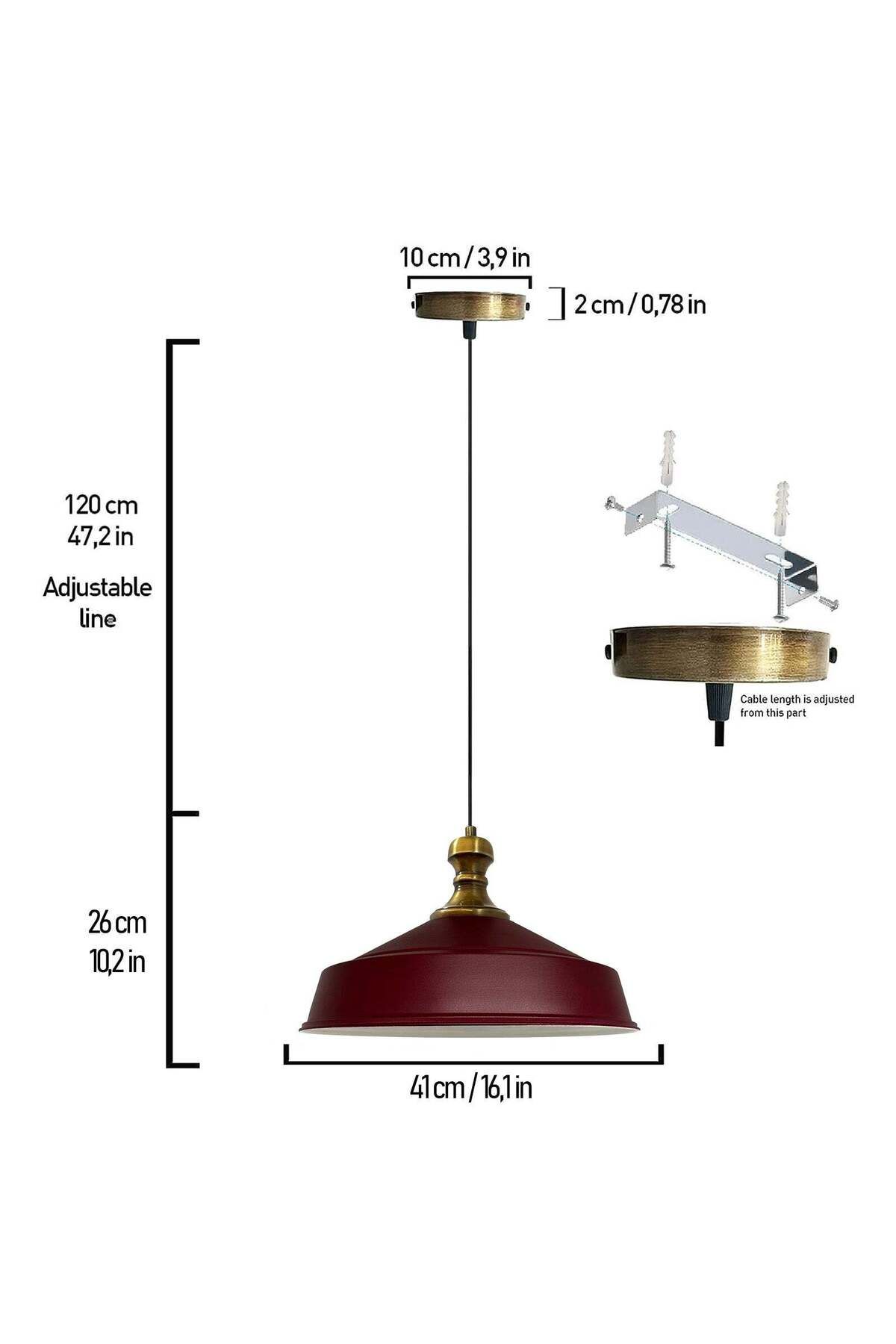 Bamyum-Bordeaux Pendelleuchte - Asletl-Knob, Metall, 41 cm Lampe 4