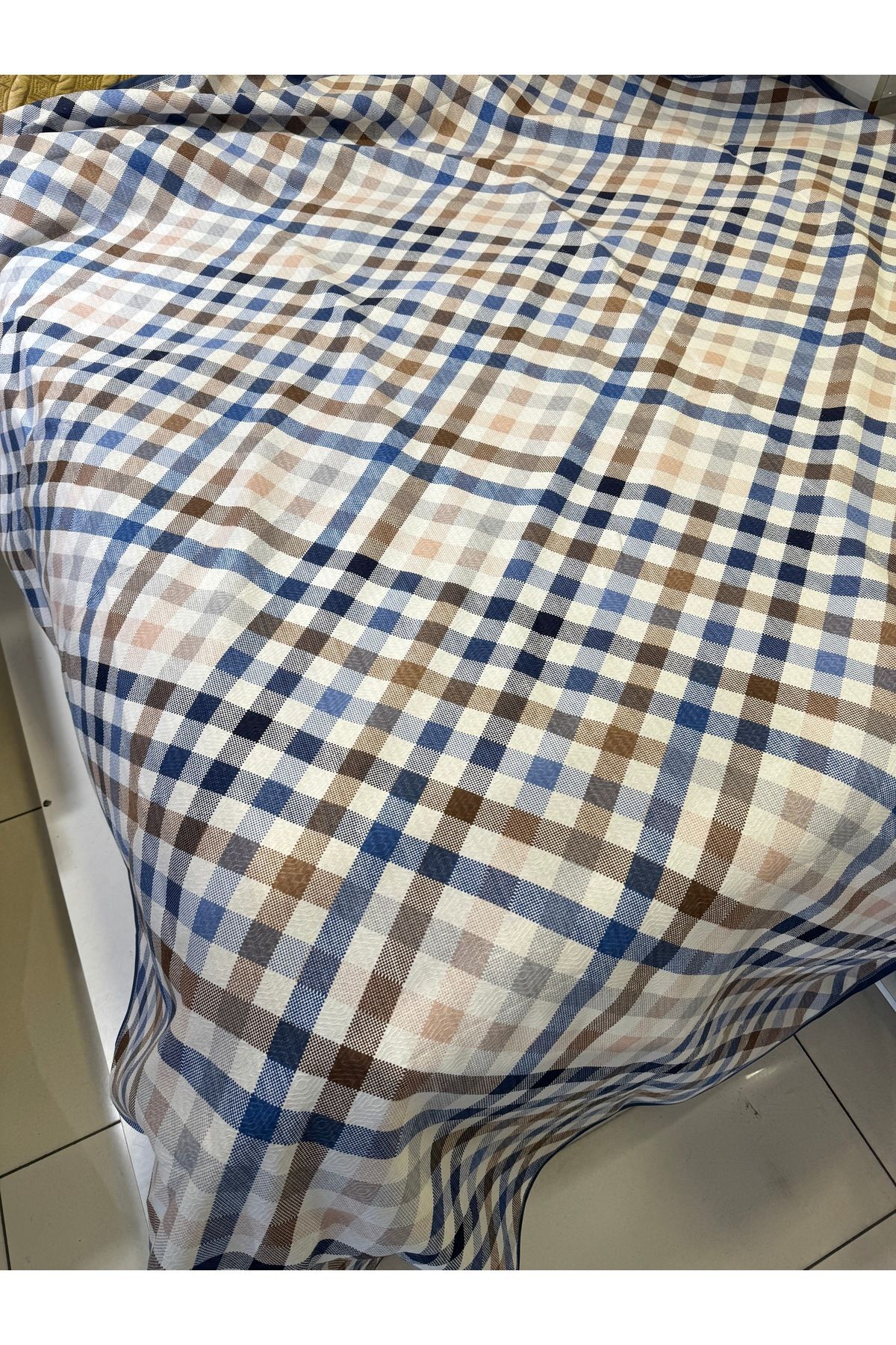 Gingham Ekose Desen Baskılı 150x240 Cm. Tek Kişilik Tek Pike - Mavi 2
