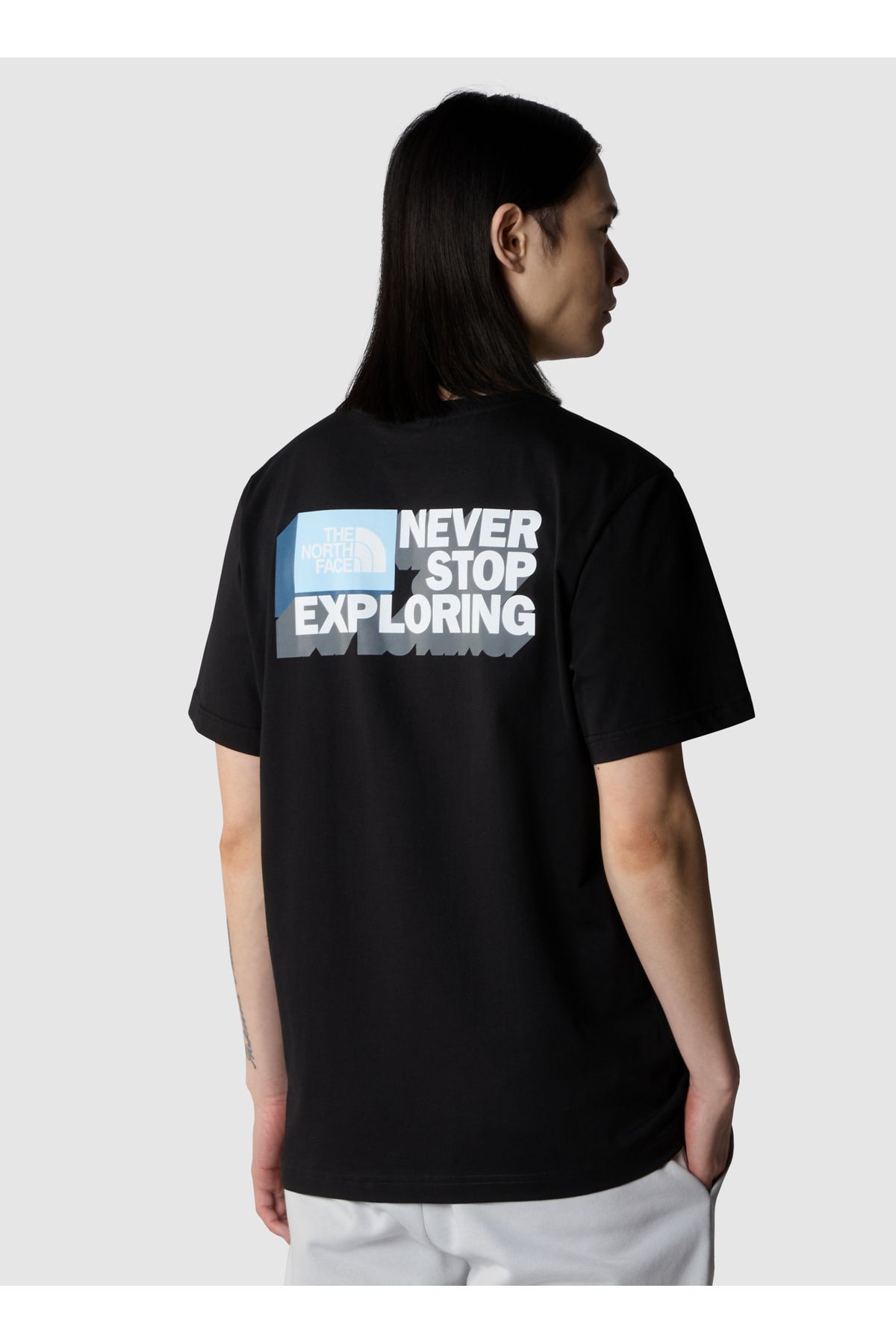 تی شرت مشکی مردانه یقه دوچرخه سیاه و سفید متناسب با طرح دار NF0A8953JK31_M S NSE Graphic The North Face