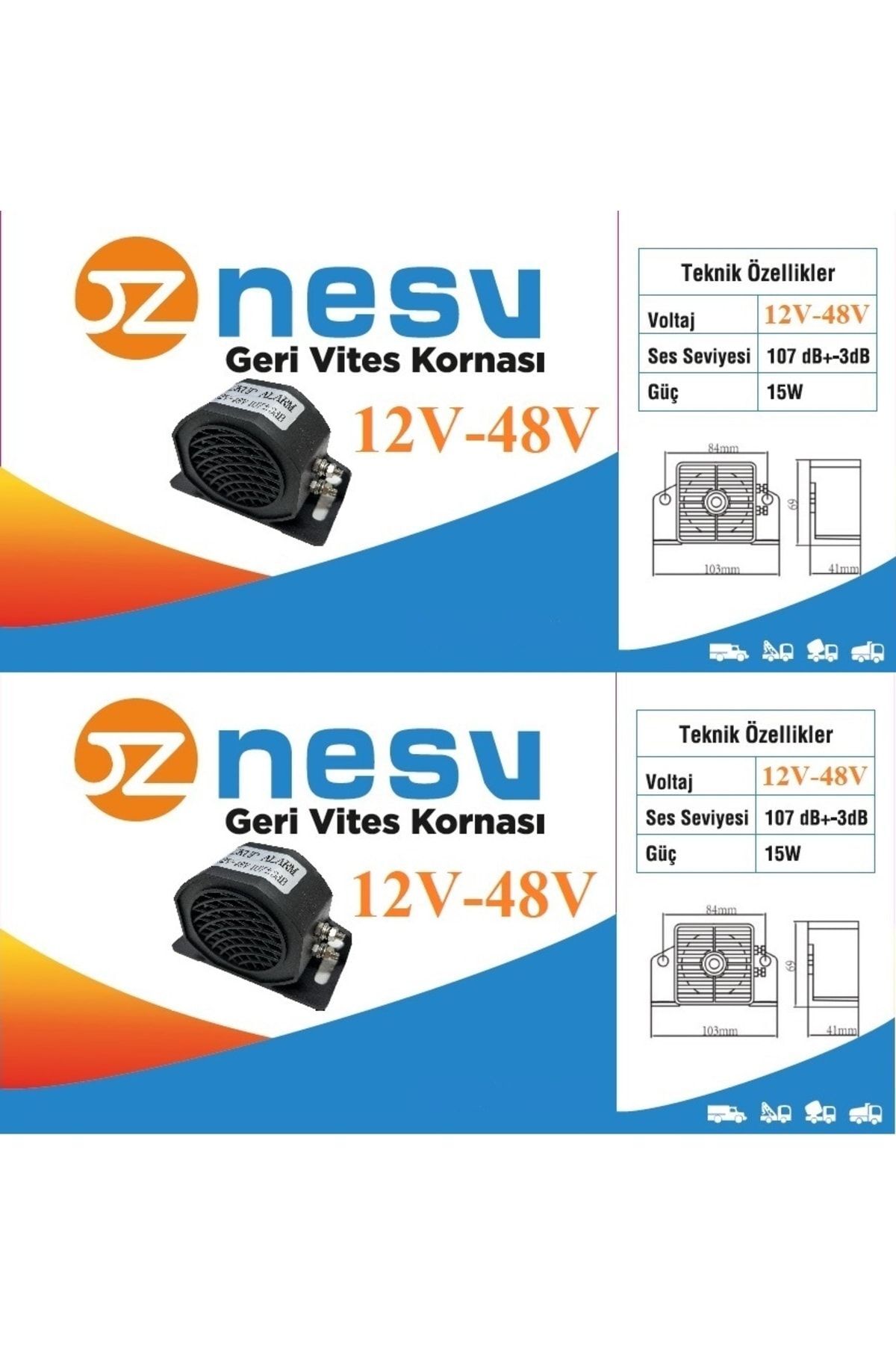 NESU 12v 24v 48v Tüm Araçlara Uyumludur Geri Vites Kornası Siren Ikaz Buzzer Güçlü Ses