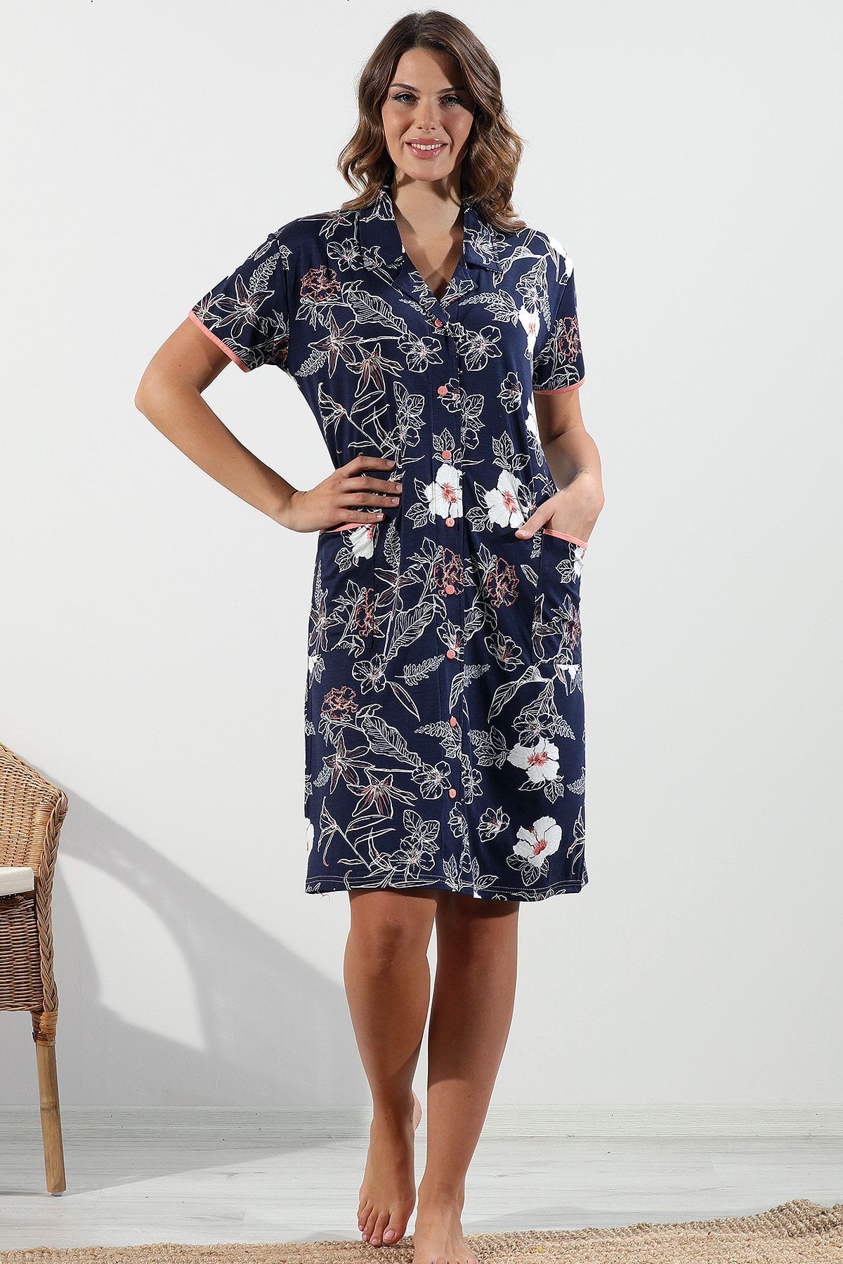 Bella Linda Düğmeli Kadın Gecelik Elbise