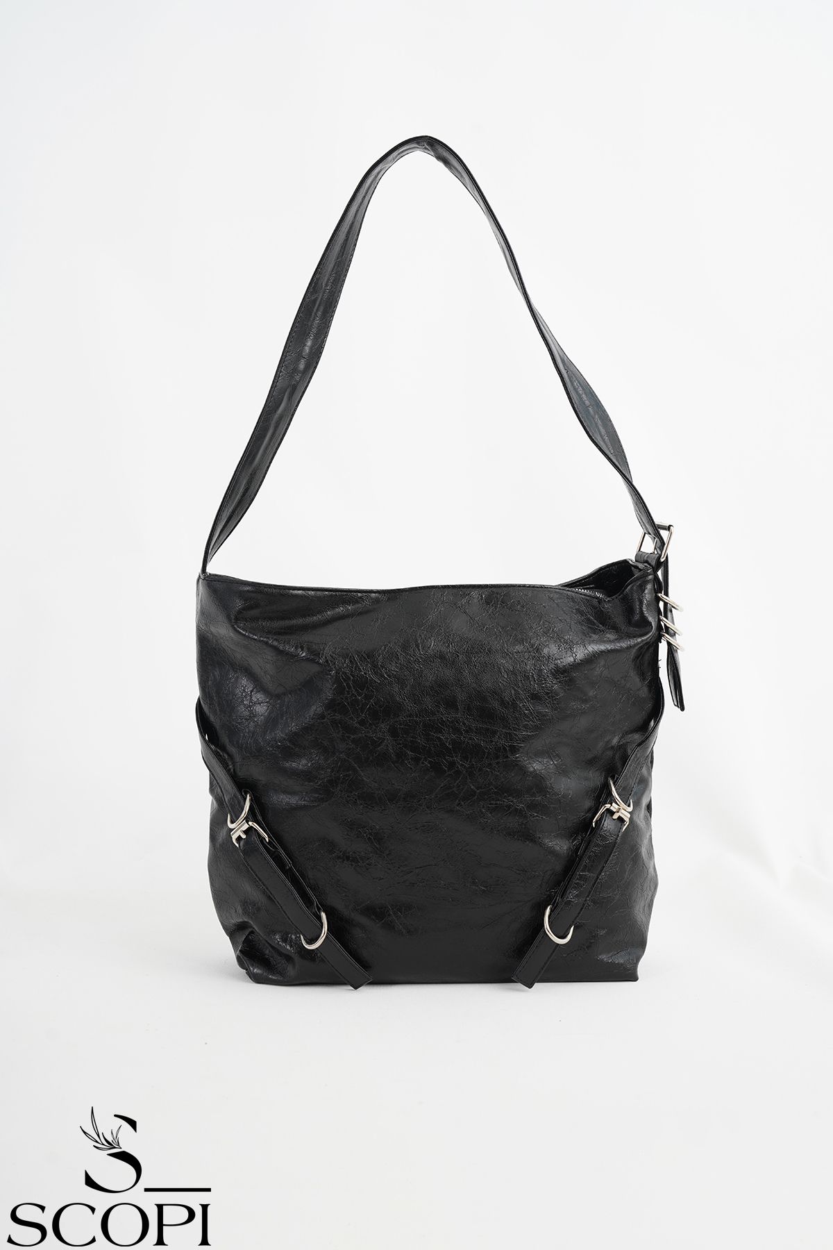 SCOPİ-Black Voyo Boyfriend Leather Shoulder Bag - Casual Belt, Medium 3