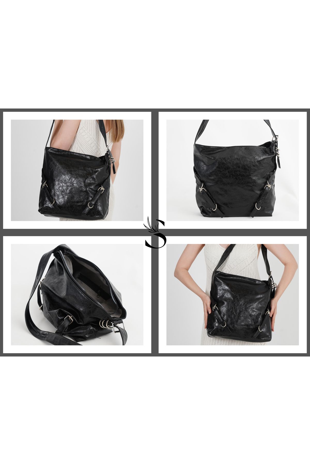 SCOPİ-Black Voyo Boyfriend Leather Shoulder Bag - Casual Belt, Medium 7
