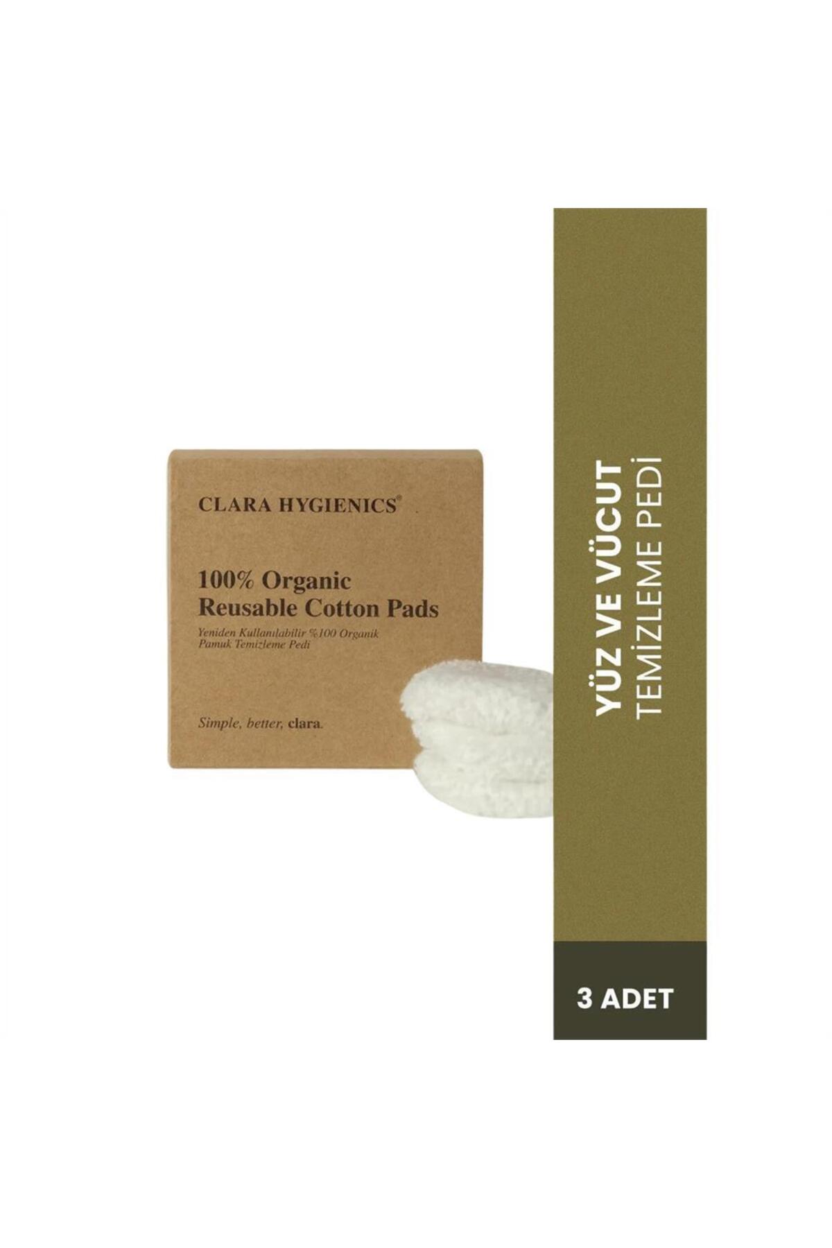 Clara Hygienics Yeniden Kullanılabilir %100 Organik Pamuk Makyaj Temizleme Pedi 3 Adet