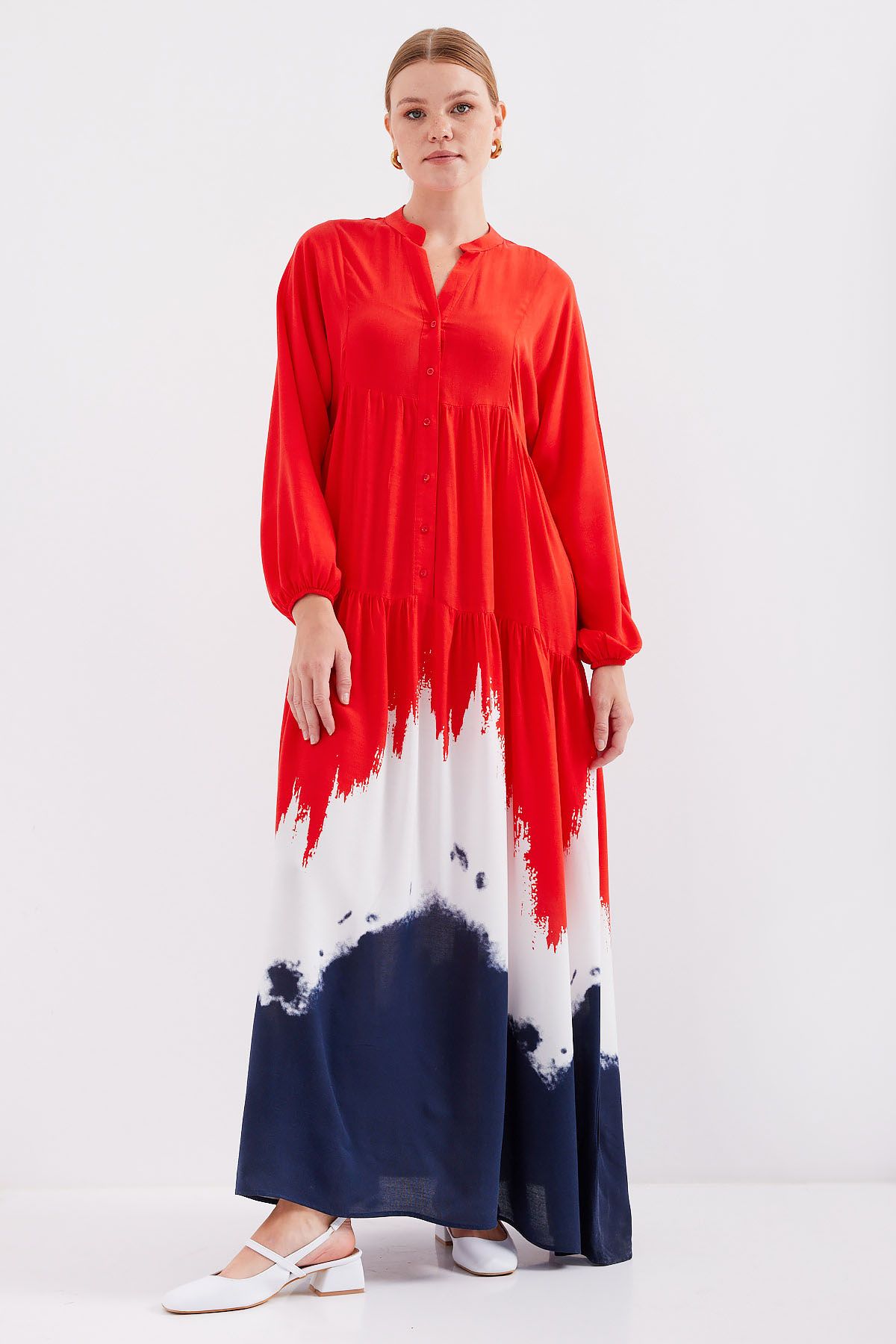 Bigdart-2423 Model Authentic Patterned Red Dress 3