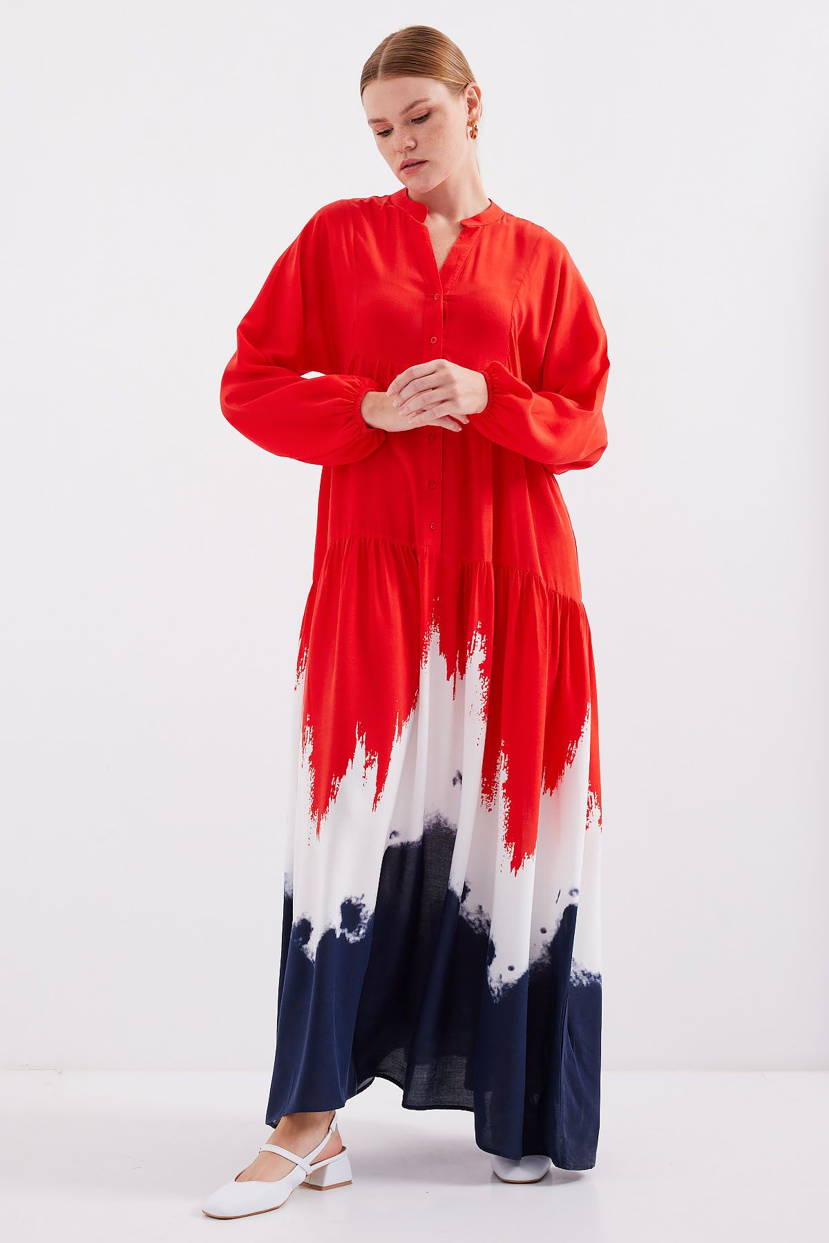 Bigdart-2423 Model Authentic Patterned Red Dress 5