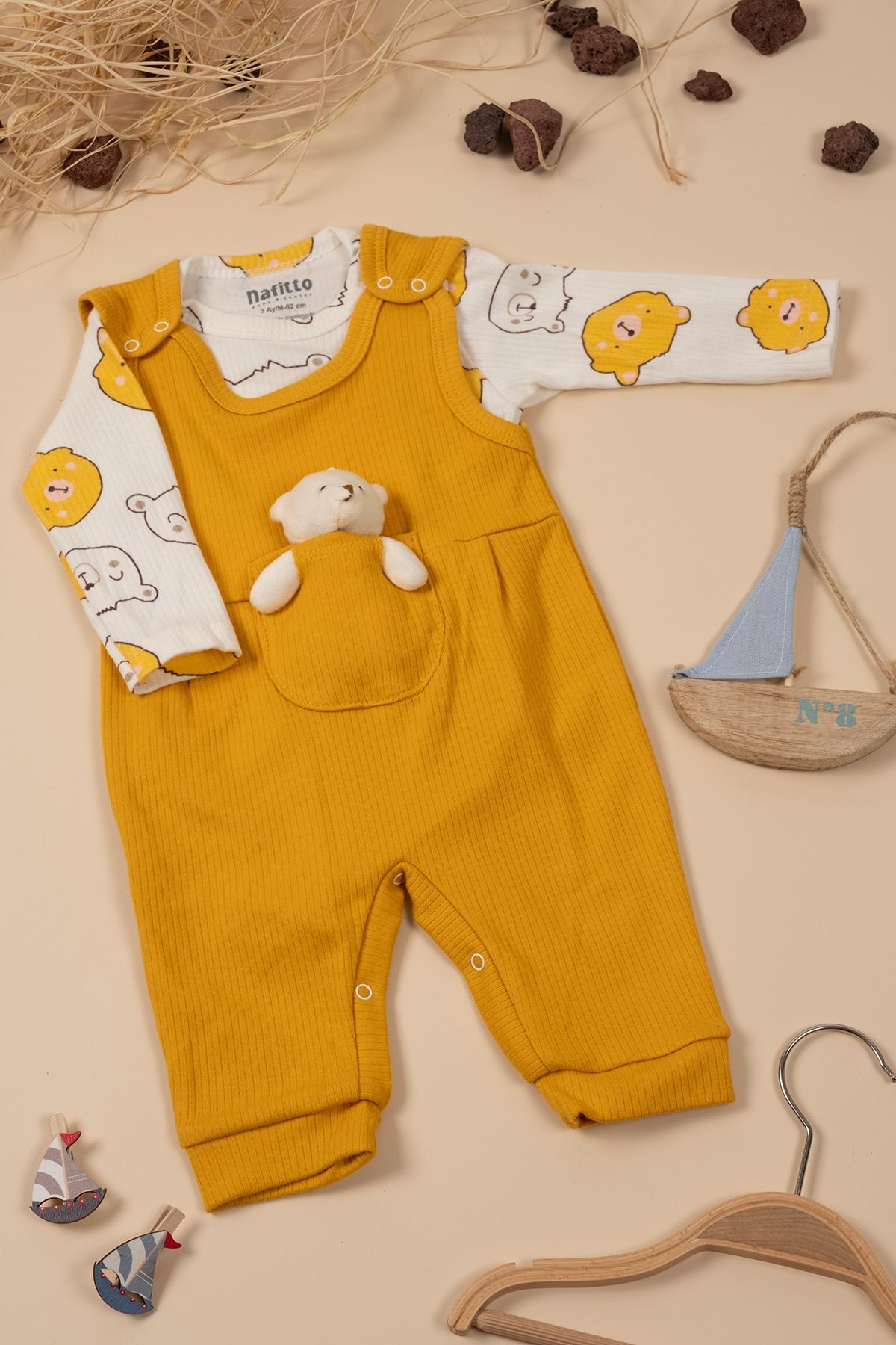 Stylish Baby Jumpsuit with Teddy Bear-Yellow