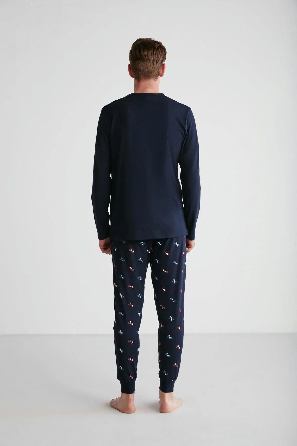 ست پیژامه آبی مردانه پایه. پولو اسن. لباس خواب یقه گرد U.S. Polo Assn.
