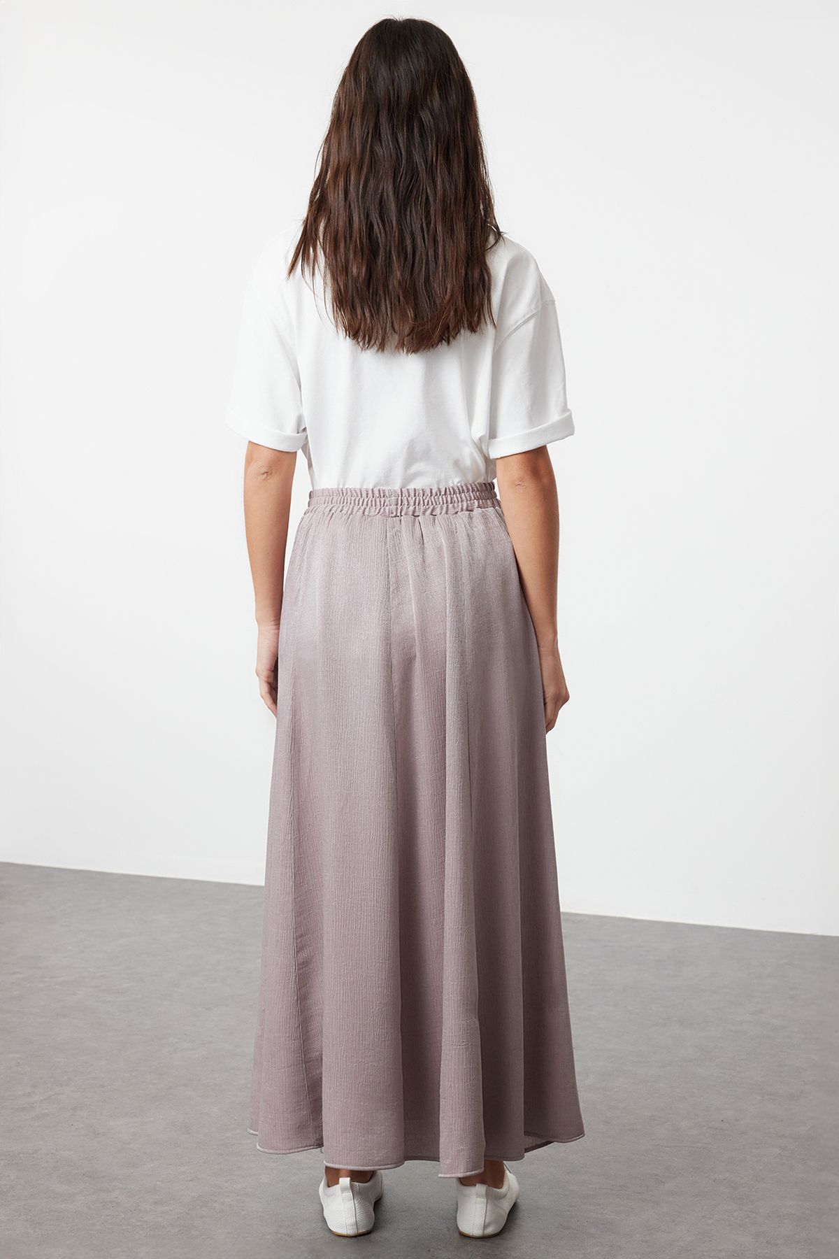 Trendyol Modest-Lesklá fialová tkaná sukňa - TCTSS24EE00019 5