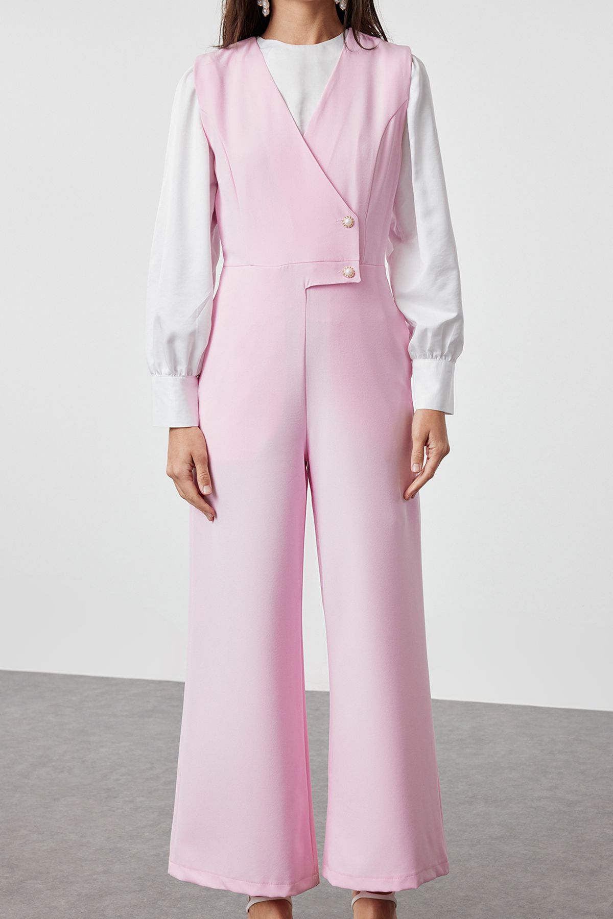 Trendyol Modest-Pearl részletes rózsaszín széles lábú jumpsuit - TCTSS24TL00005 3