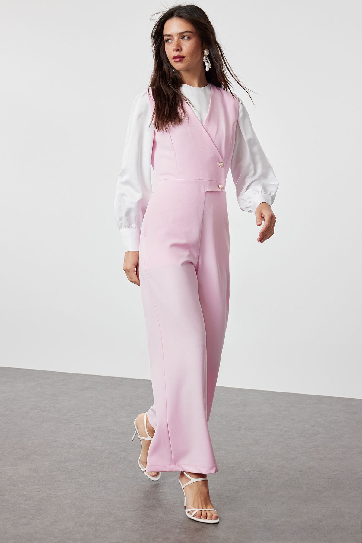 Trendyol Modest-Pearl részletes rózsaszín széles lábú jumpsuit - TCTSS24TL00005 2