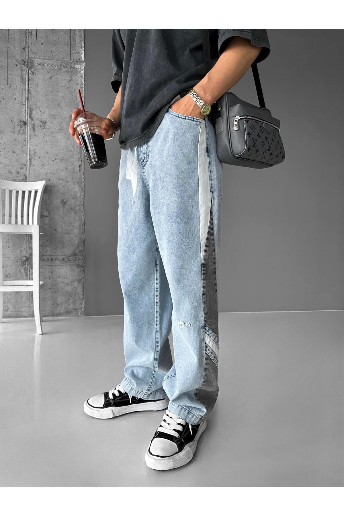 ablikaonline Джинсовые брюки Baggy Fit Retro Line с эластичной резинкой на талии, синие JEN.0091