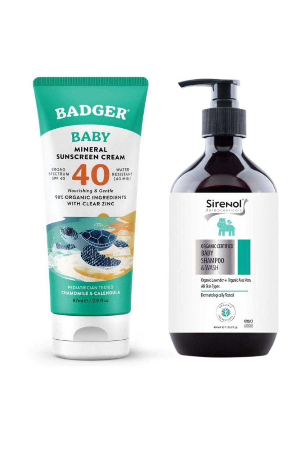 Sirenol Badger Baby Sunscreen SPF40 and Organic Baby Shampoo Set Trendyol