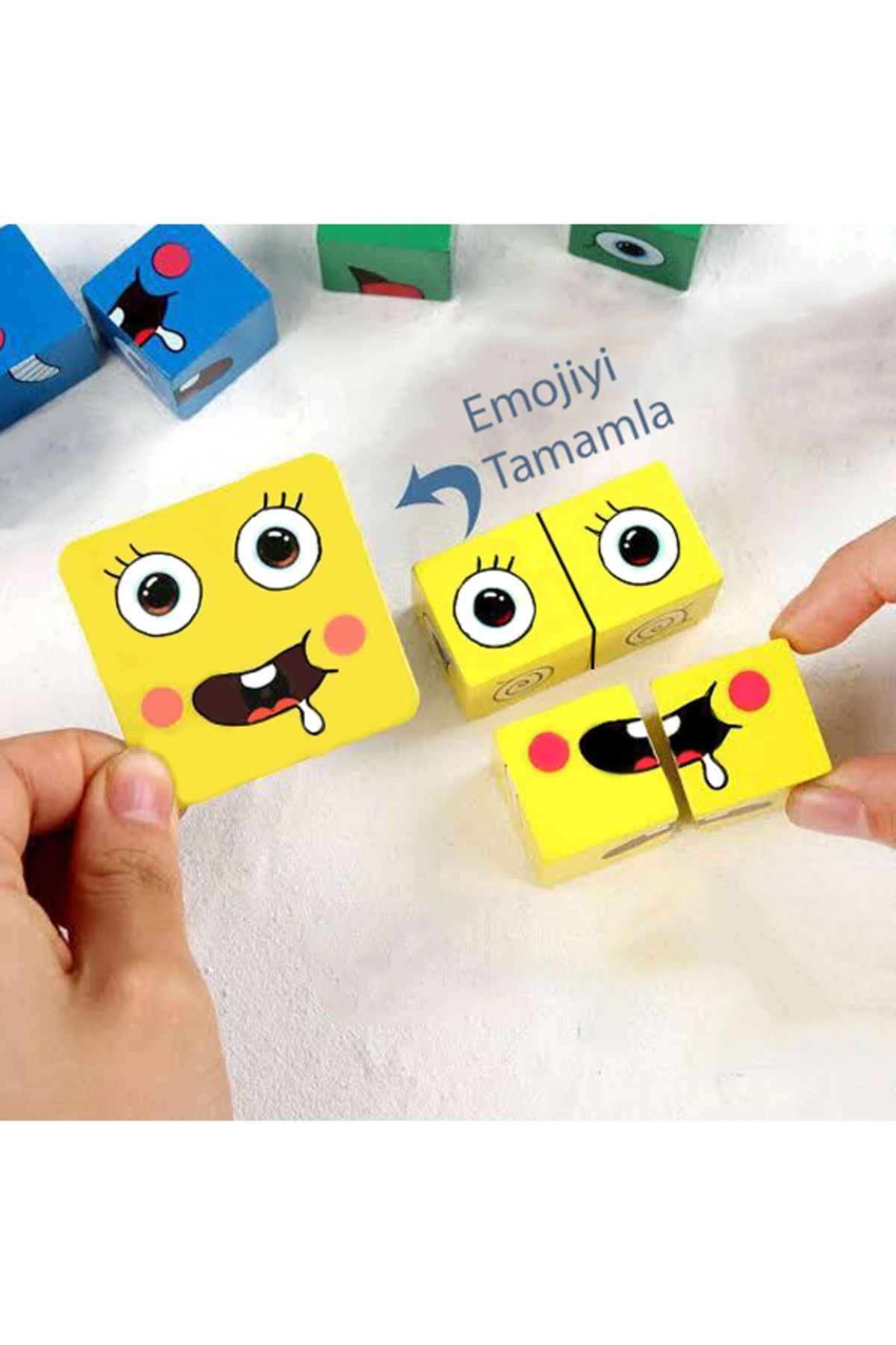 Montessori Eğitici Rubik Emoji Bulmaca Zeka Kutu Oyunu El Becerisi ve Görsel Zeka Geliştirici Oyun