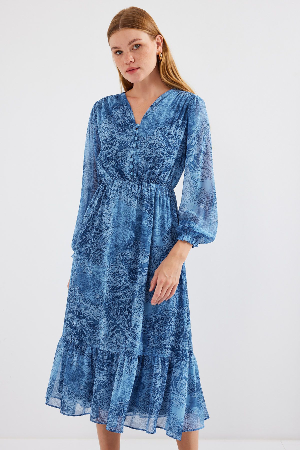 Bigdart-2137 Patterned Chiffon Dress - A.SAKS 7