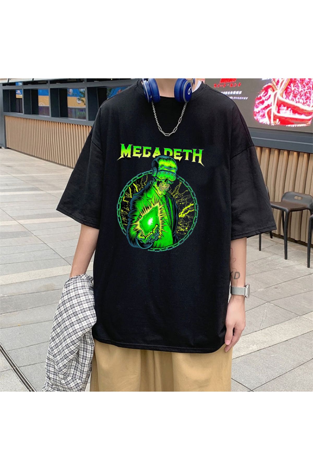 Touz Moda Tricou Oversize Unisex Negru Cu Imprimeu Megadeth Rock Series Unisex - S/M