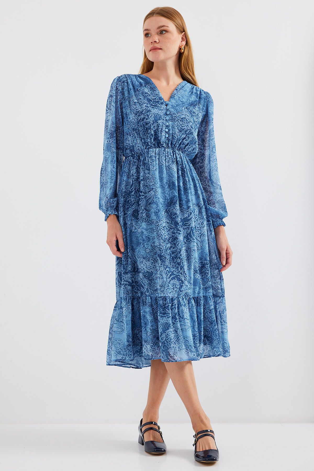 Bigdart-2137 Patterned Chiffon Dress - A.SAKS 4
