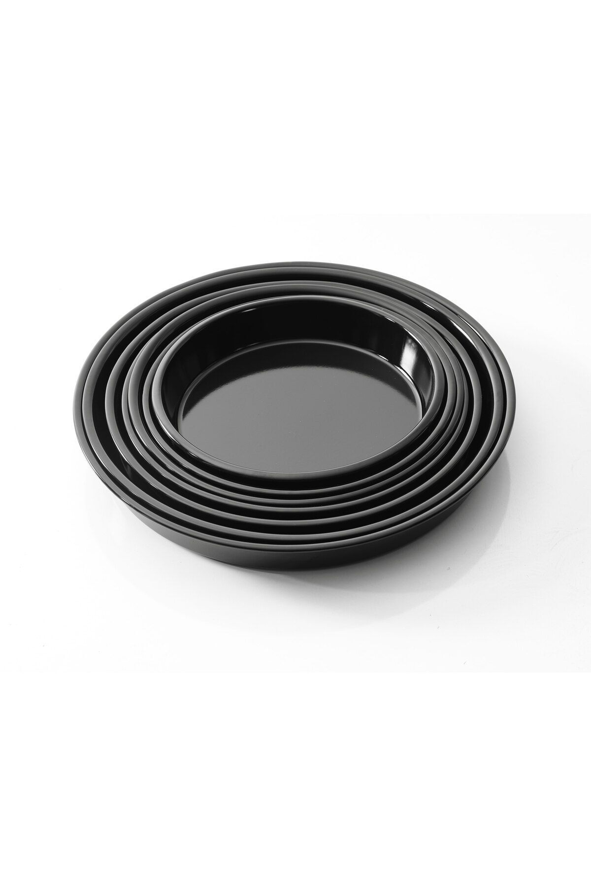 Siyah Parlak Emaye Yuvarlak 3'lü Fırın Tepsi Seti 32-34-36 Cm