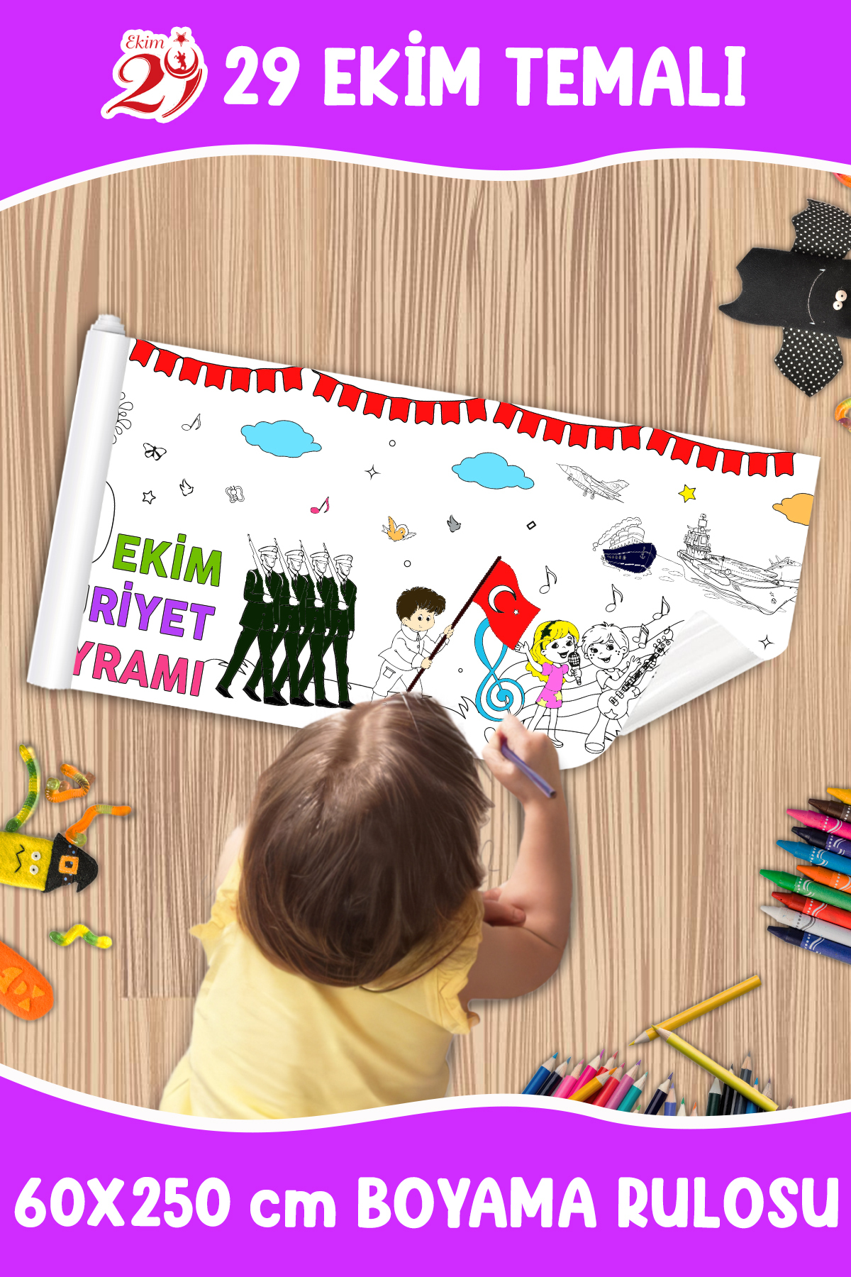 melolisa 29 Ekim Temalı Dev Boyama Rulosu 60x250 CM