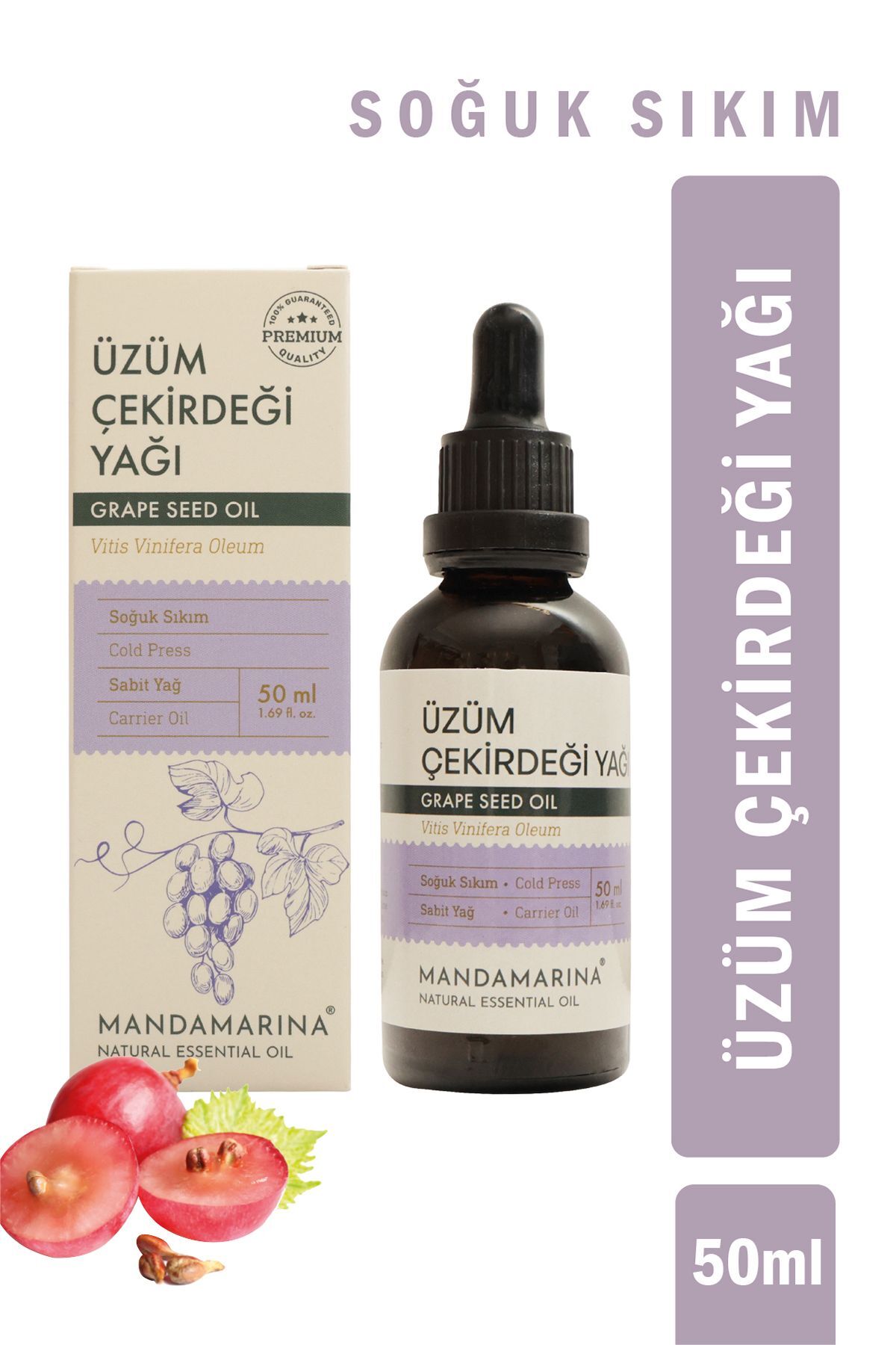 Grape Seed Oil: Moisturizes, Improves Skin Elasticity, and Reduces Scars