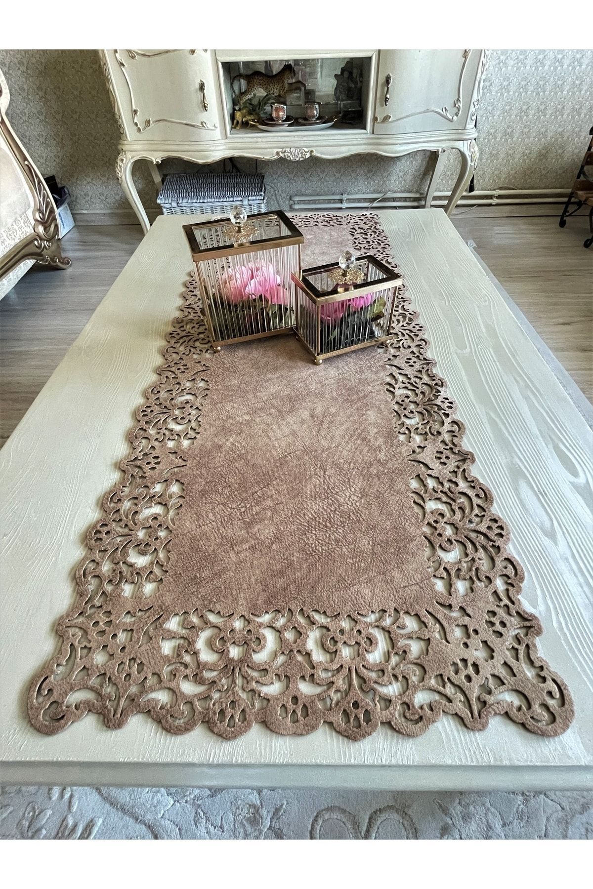Ergüven Home Masuta De Cafea Dreptunghiulara Din Tesatura Din Piele Intoarsa Maro Lapte Dimensiune 40x100cm - One Size