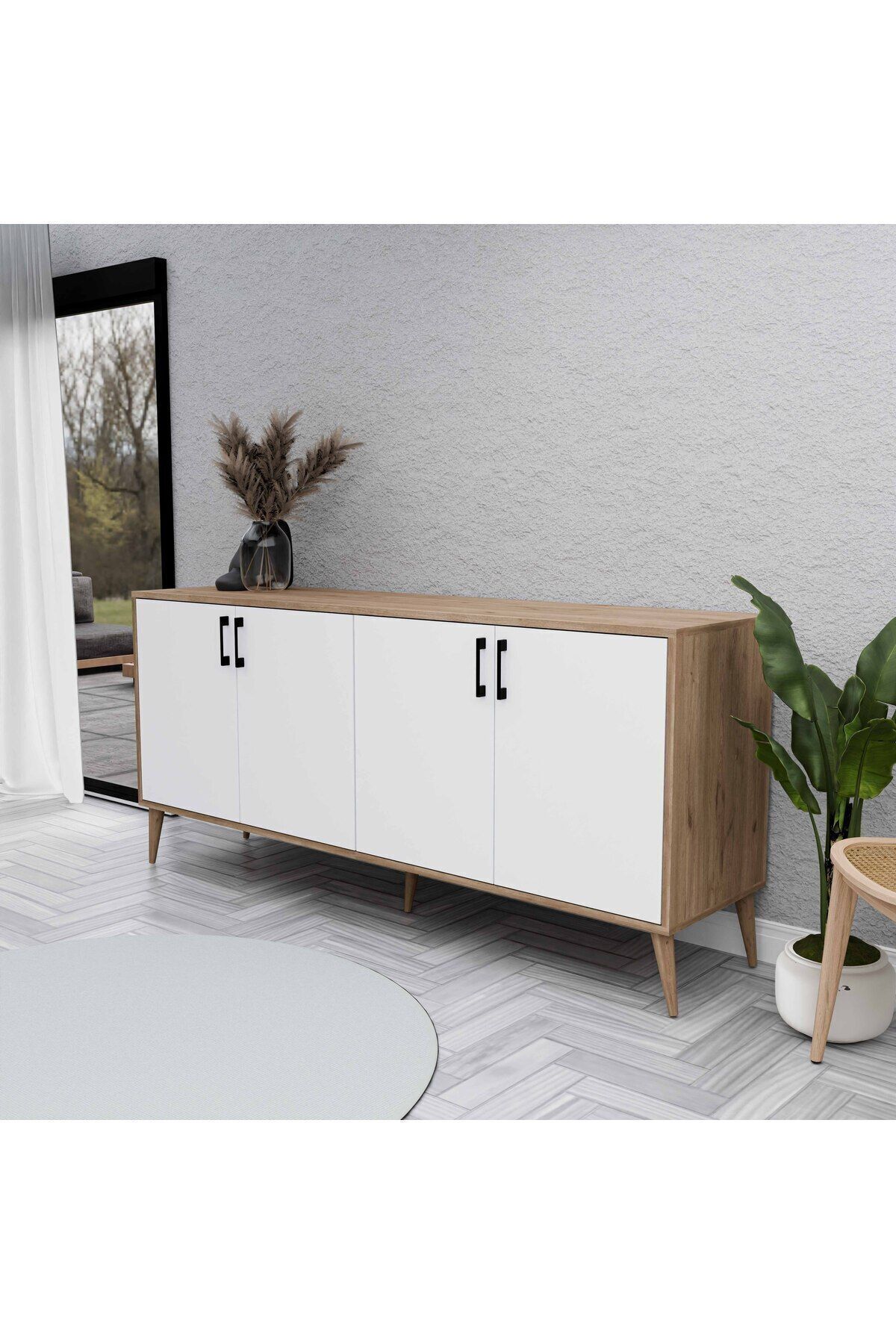 1676 Hera 180 Cm (AHŞAP AYAKLI) Modern Konsol Sepet-beyaz